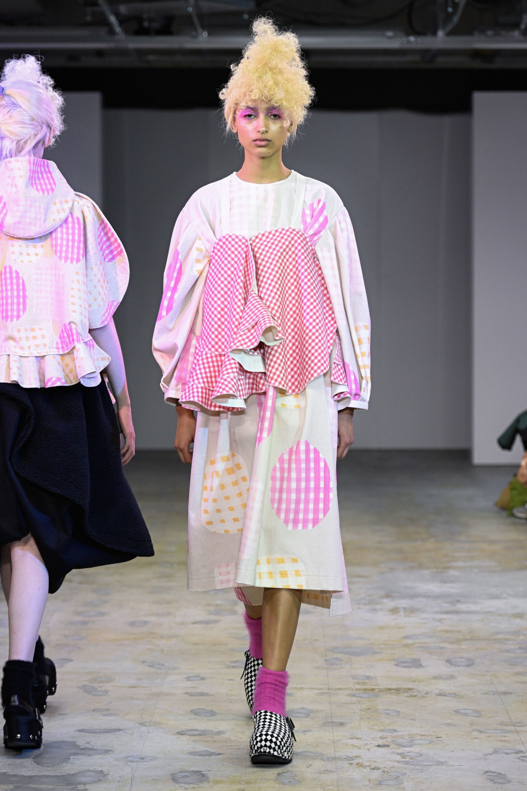 pink cotton long-sleeve relaxed draped printed top