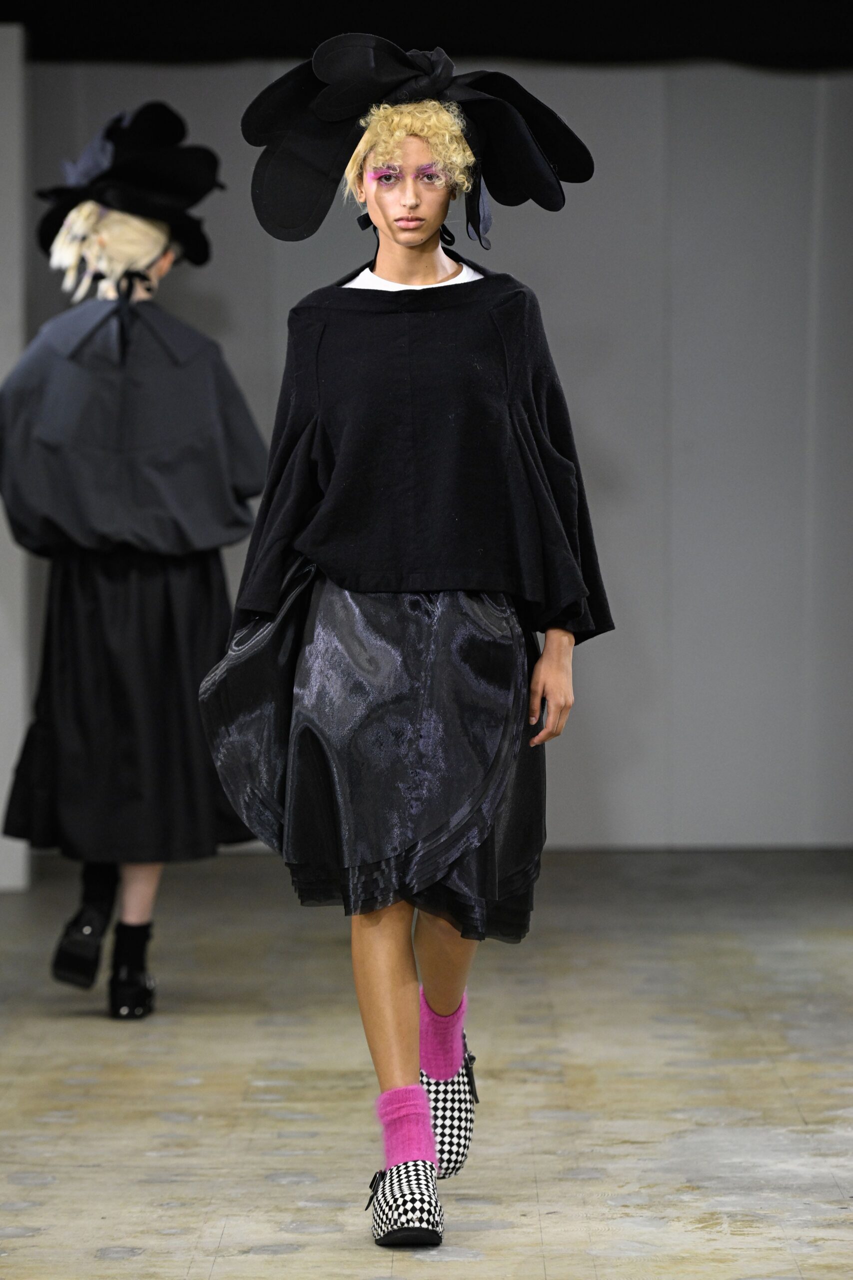 black silk fitted pleated shiny midi skirt