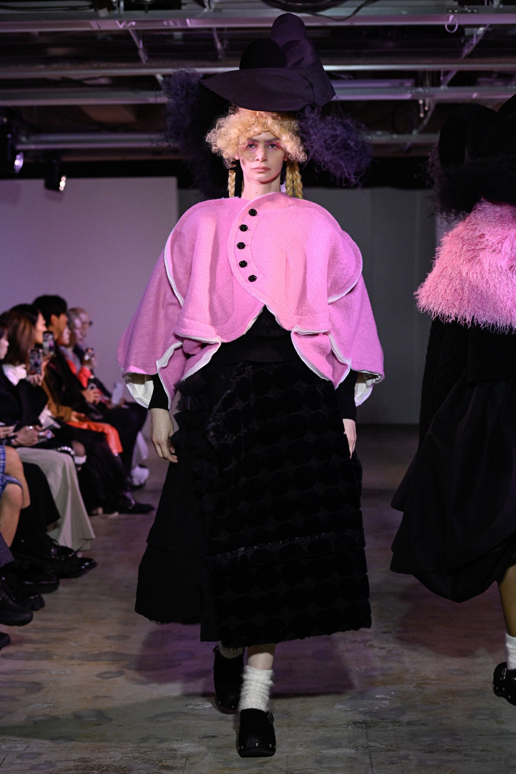 pink wool long-sleeve collared oversized buttoned top