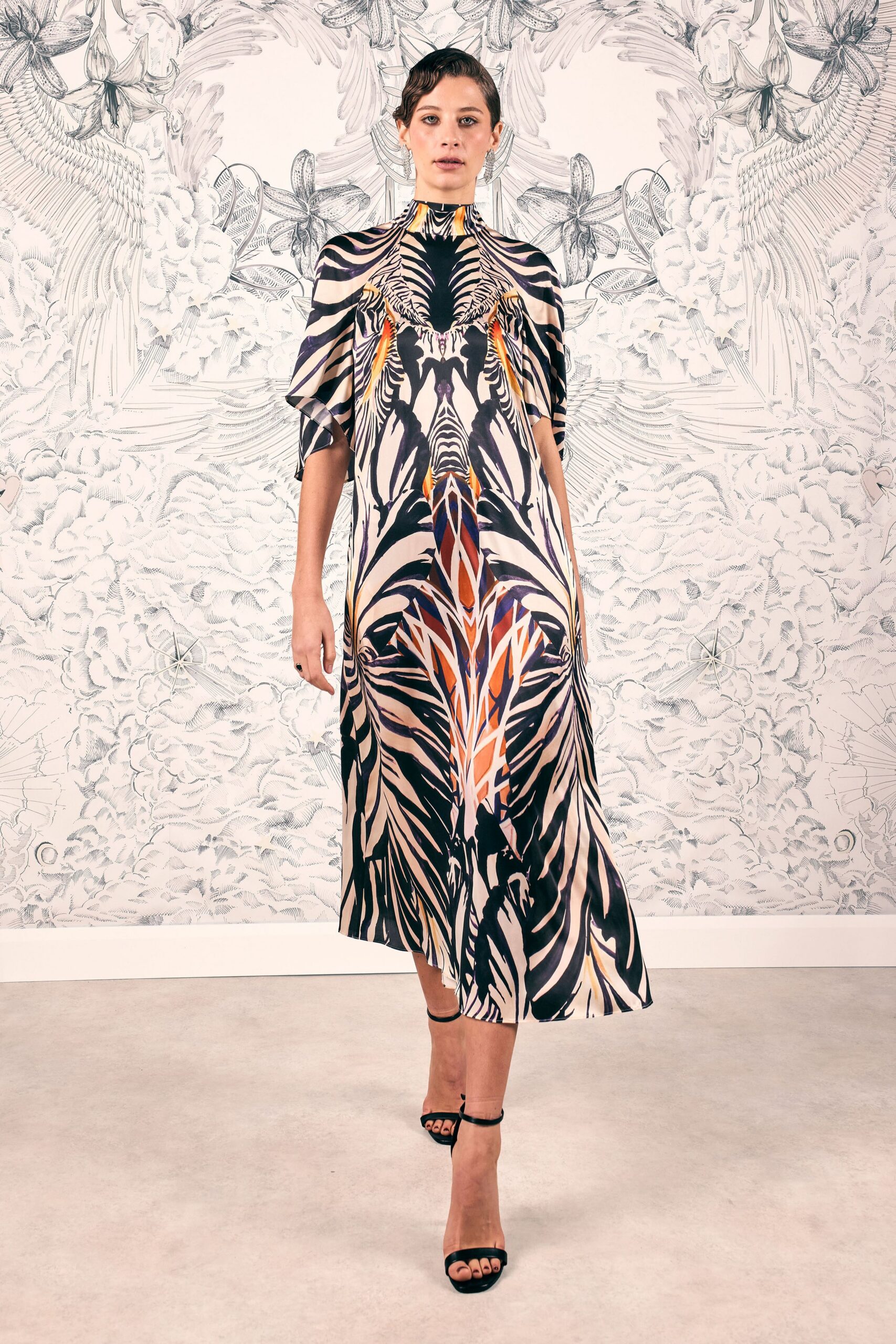 printed midi dress with heels