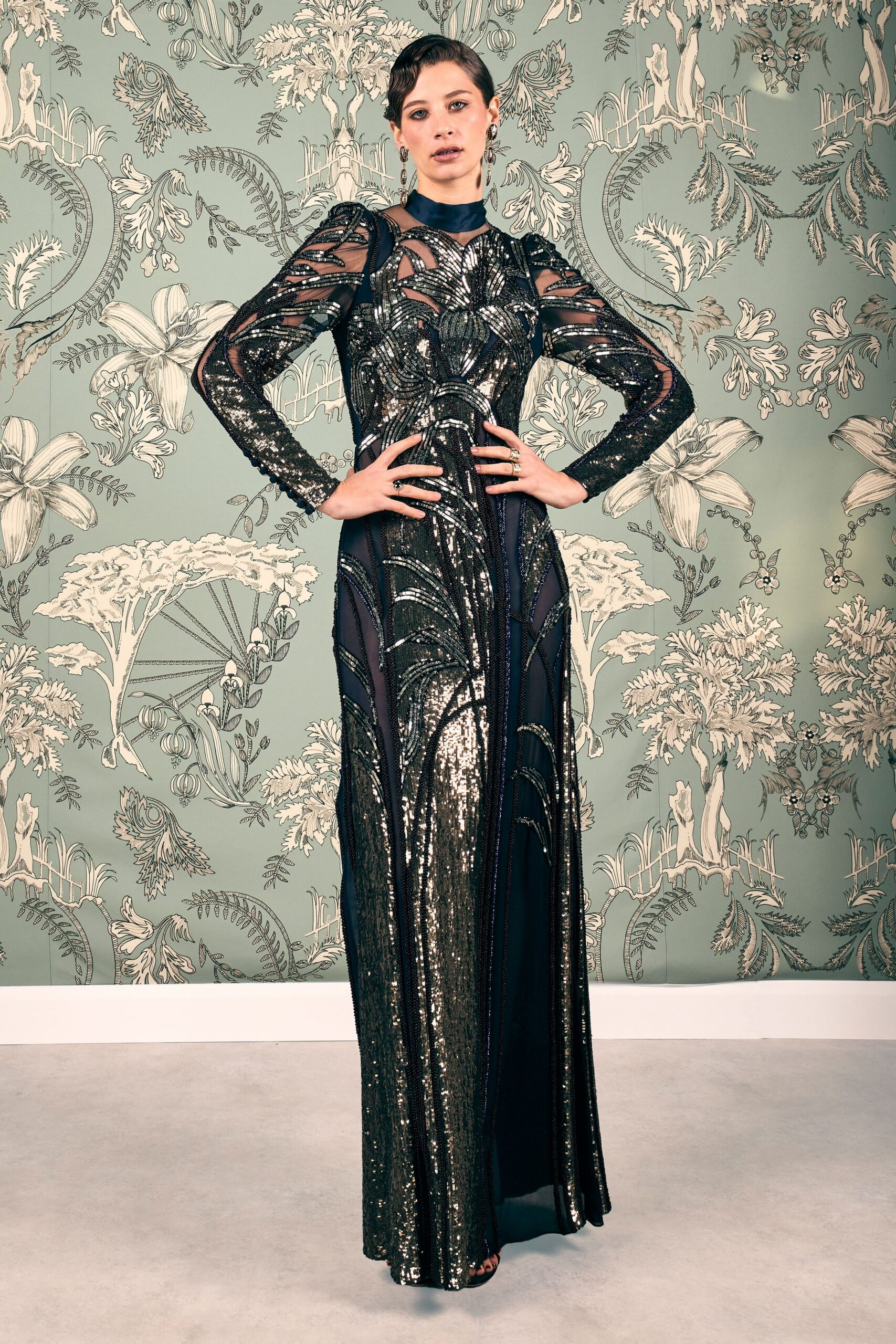 black and gold sequined gown