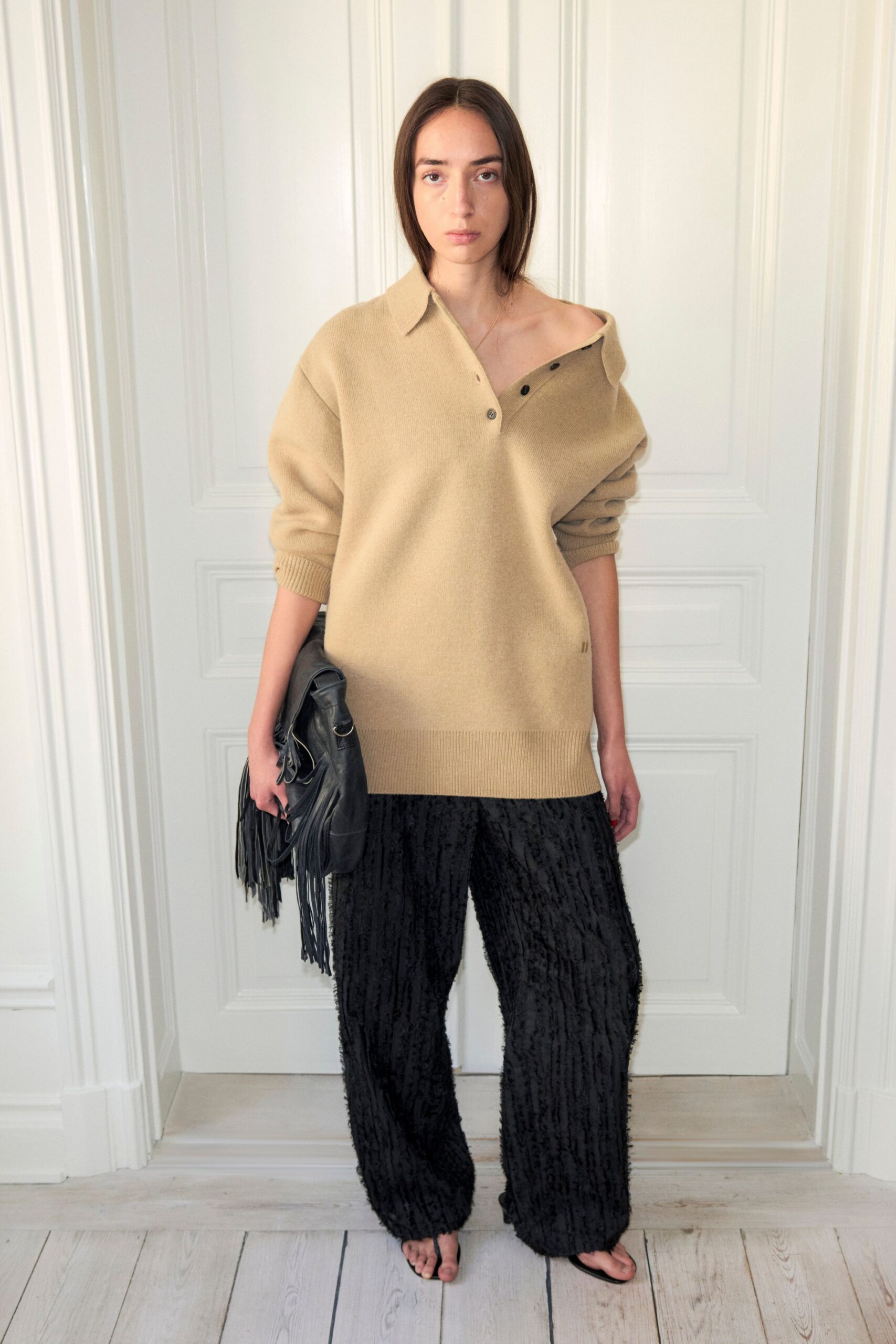 black cotton relaxed textured pants