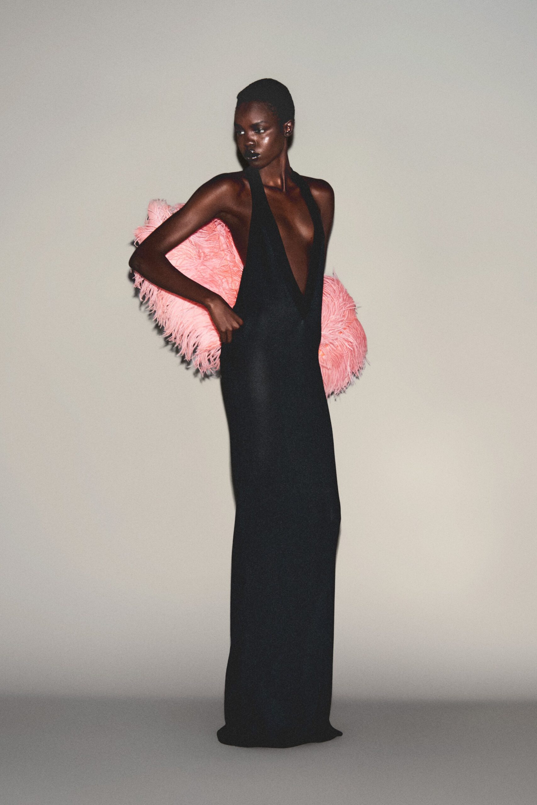 pink feather bag