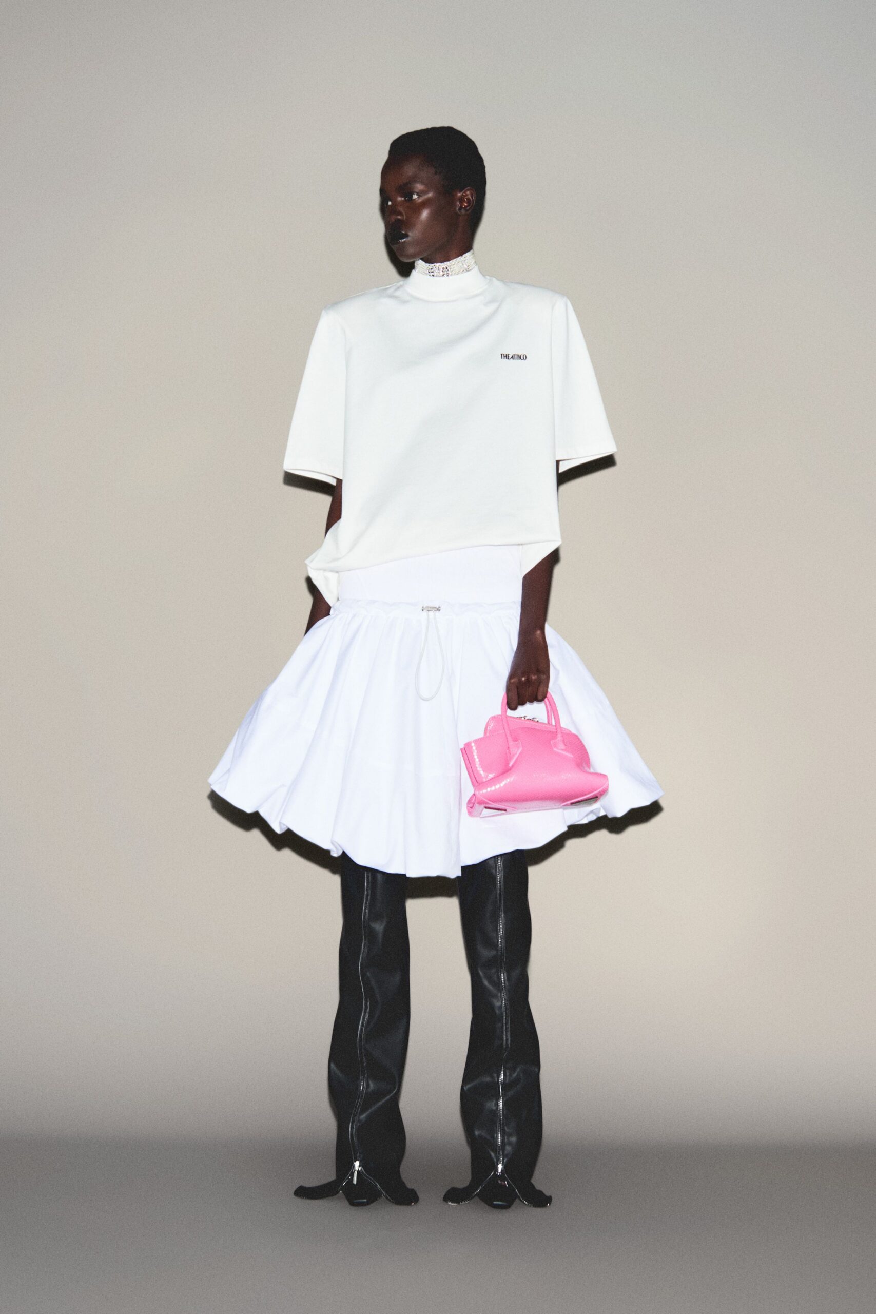 white cotton fitted pleated tiered mini skirt