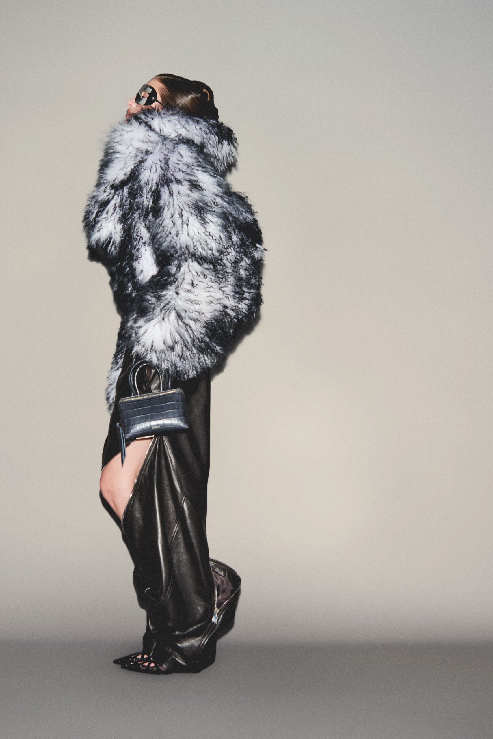 black fur relaxed layered coat