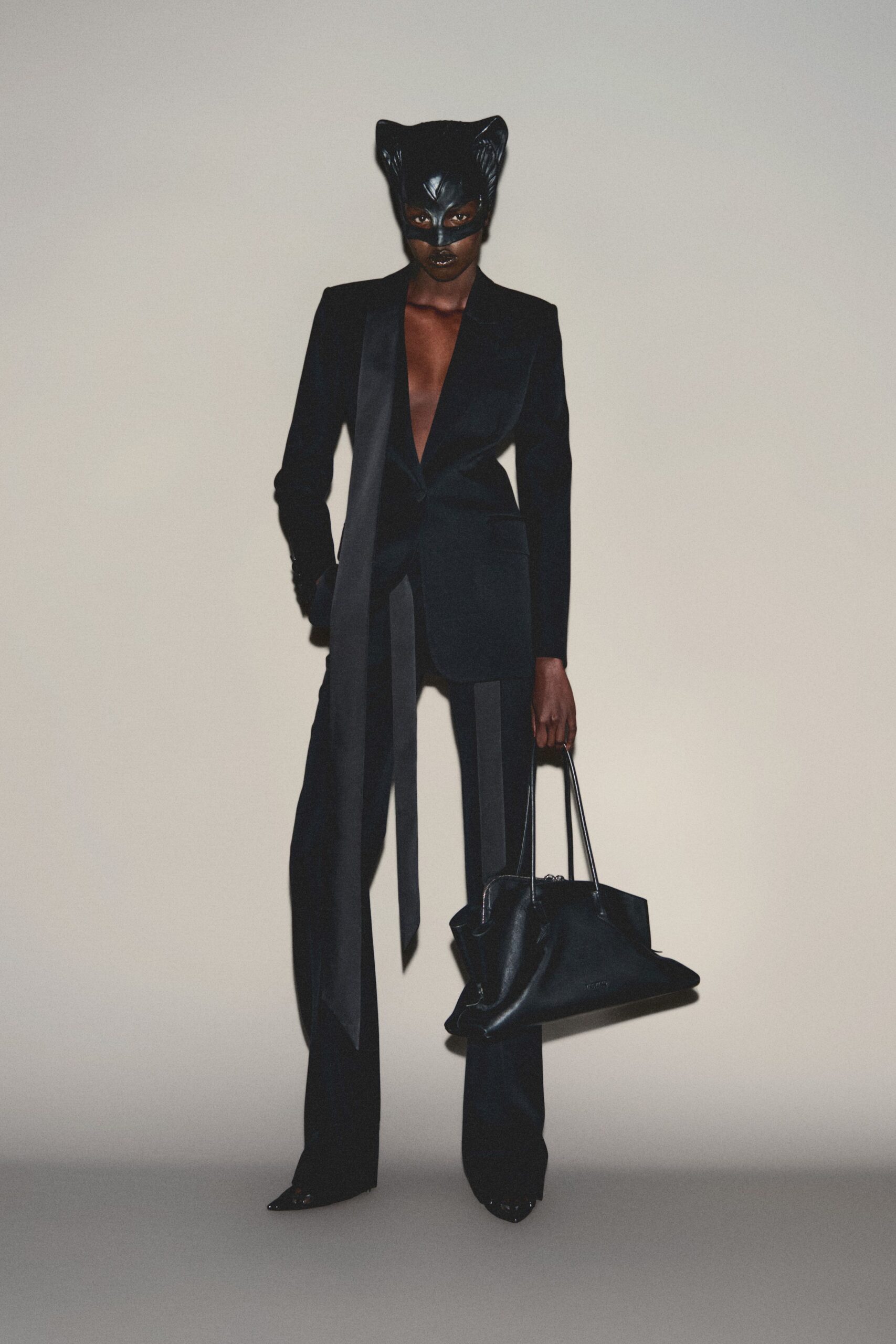 black velvet long-sleeve v-neck fitted buttoned suit