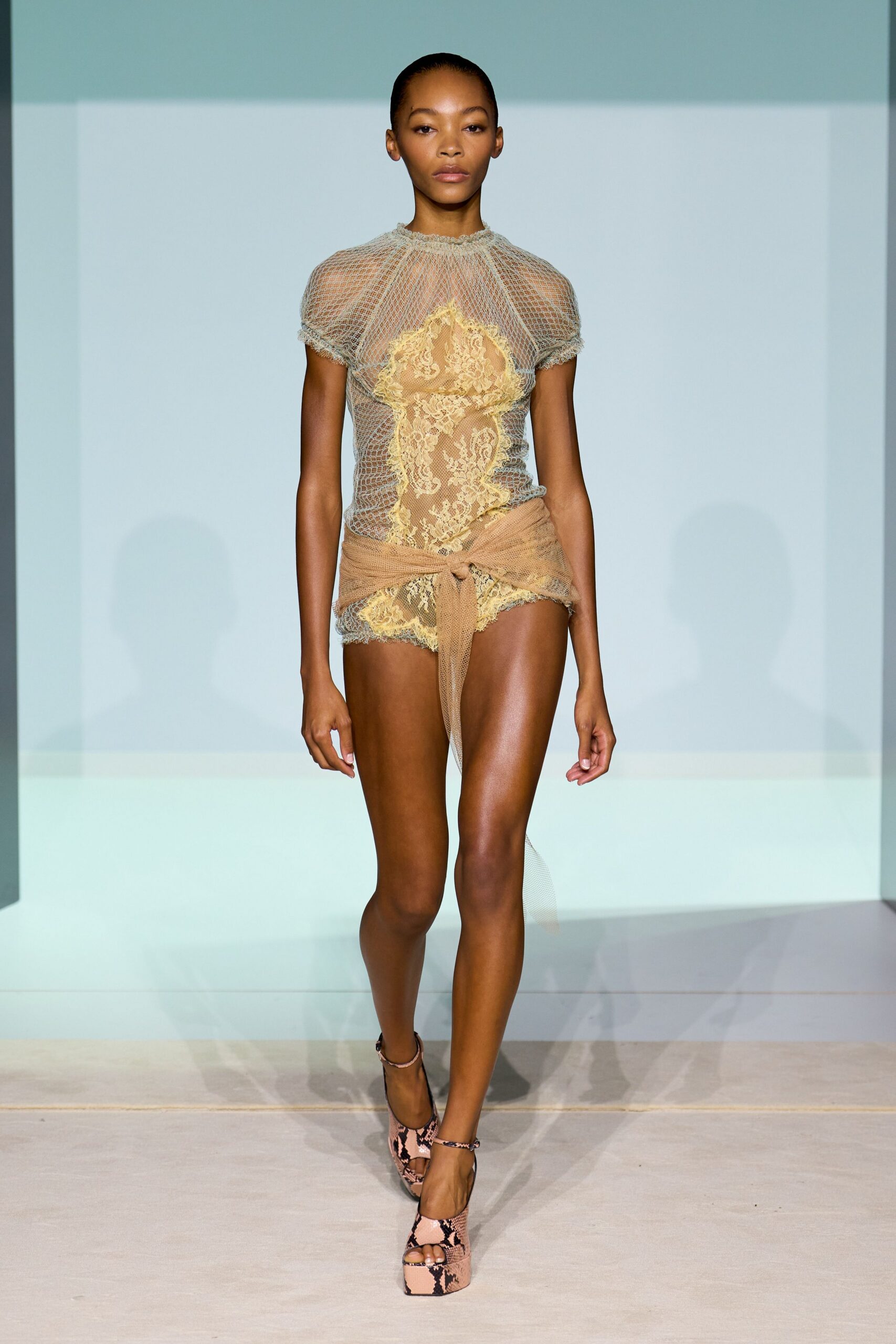 beige lace sleeveless high-neck fitted embroidered bodysuit