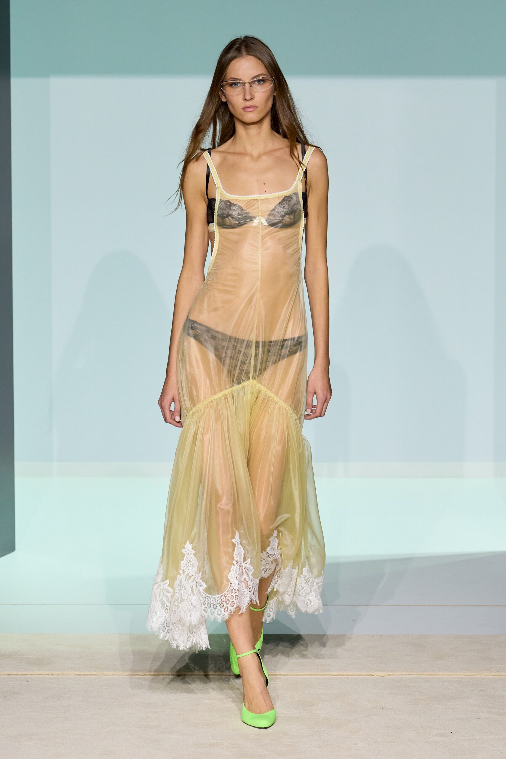 yellow chiffon sleeveless v-neck fitted pleated layered dress