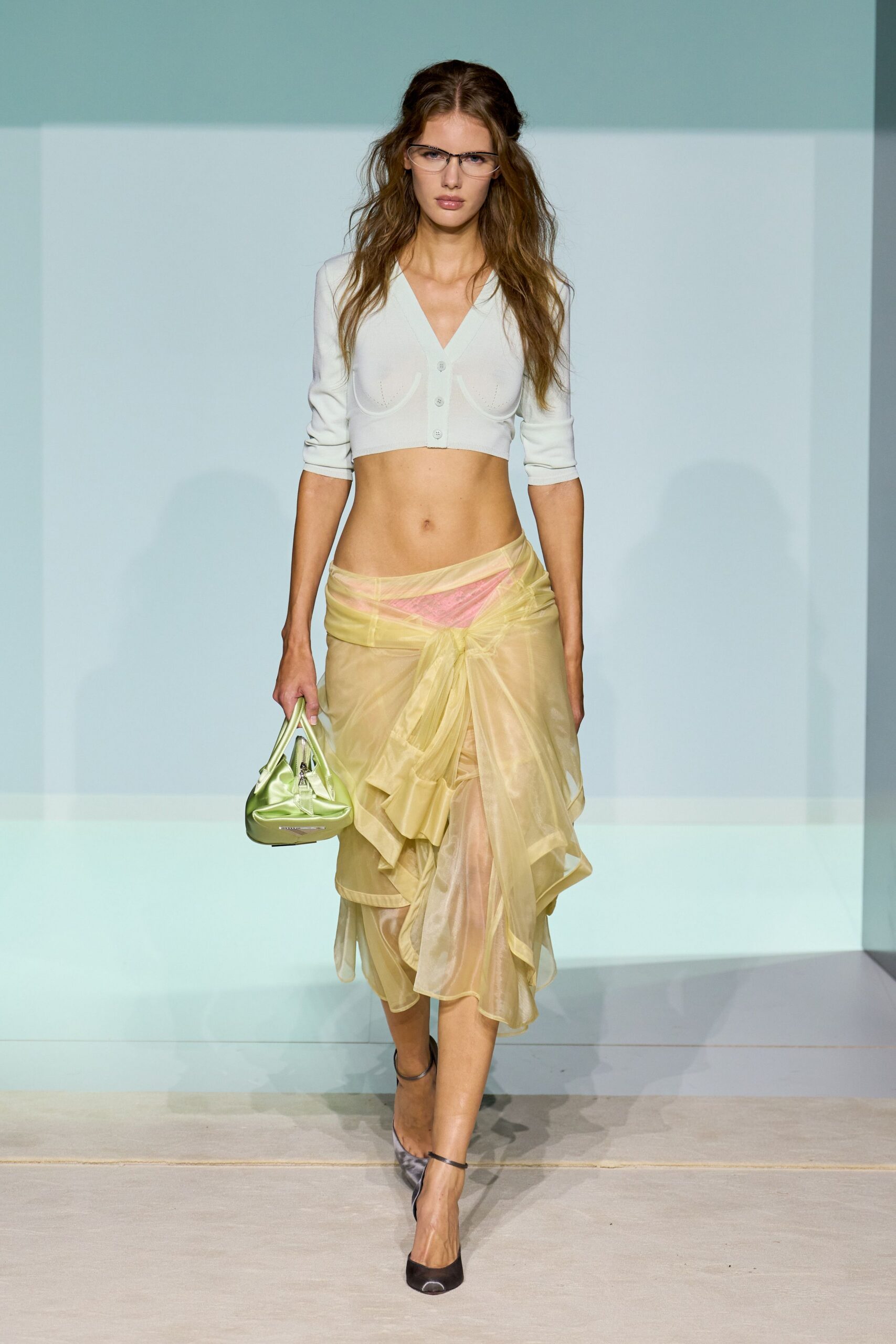 yellow chiffon asymmetric relaxed pleated layered flowing skirt