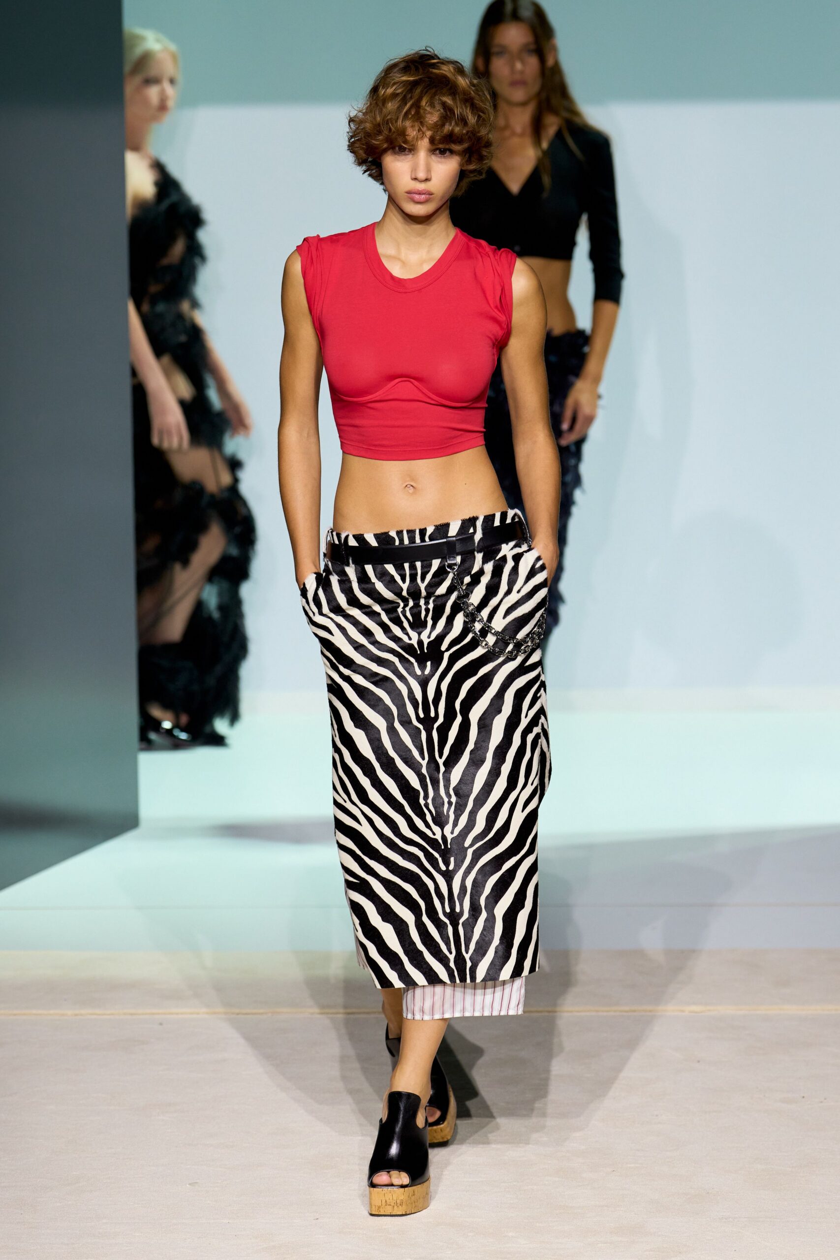 red sleeveless high-neck fitted crop-top
