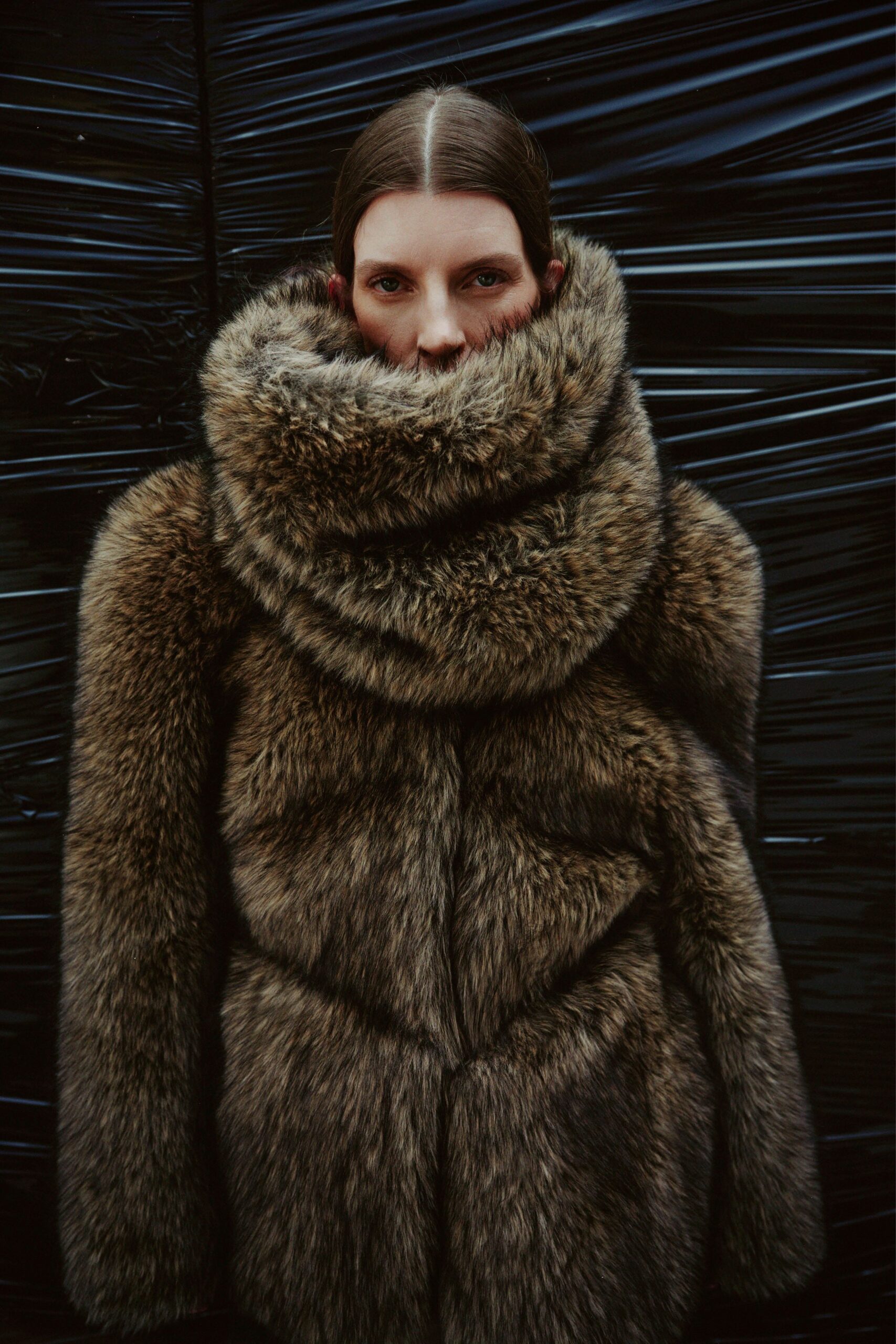fitted brown fur coat