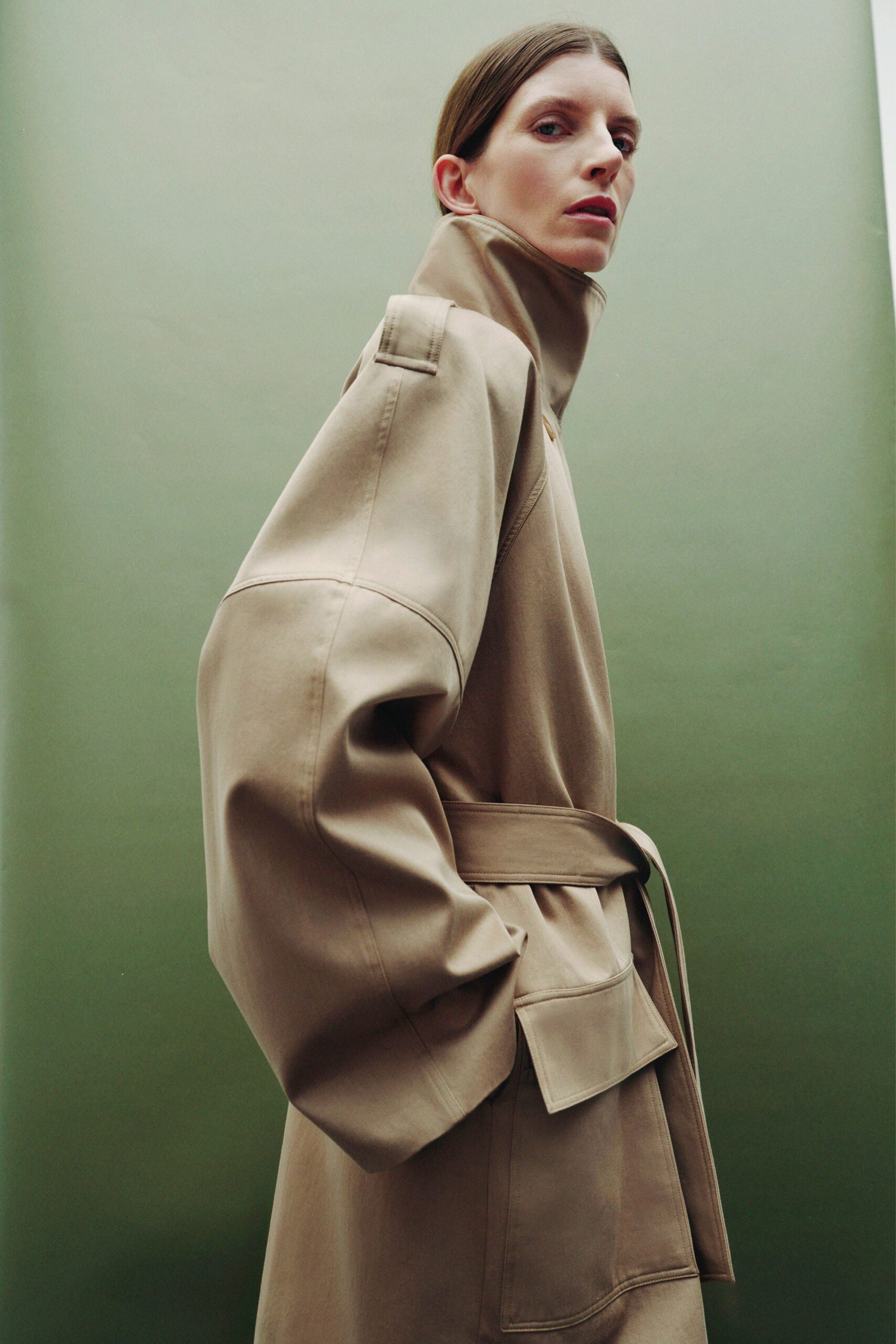 beige oversized belted coat