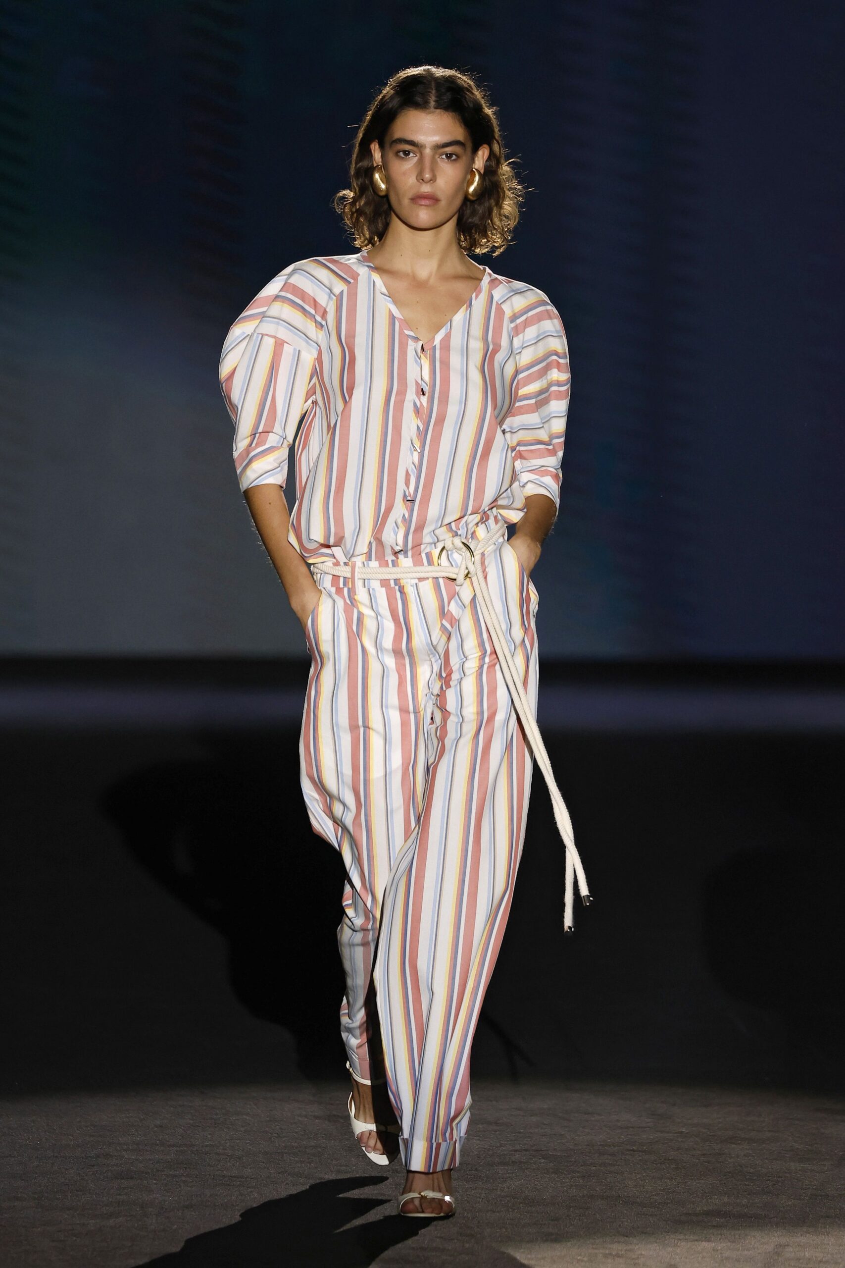 multi cotton long-sleeve collared relaxed striped buttoned shirt