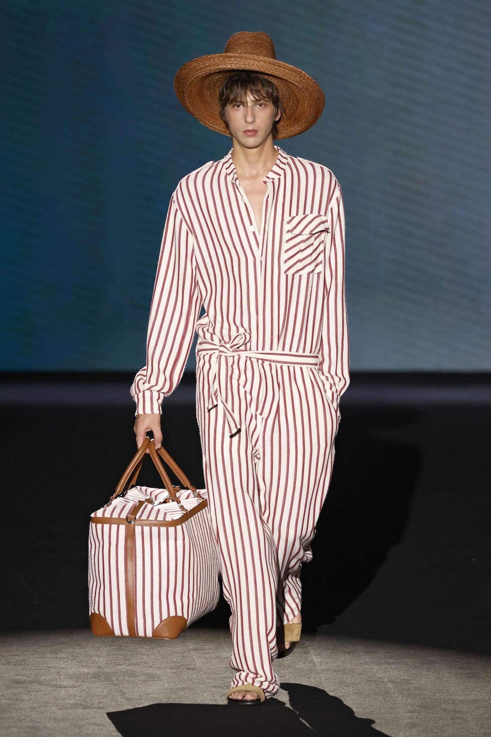 striped shirt and pants with hat