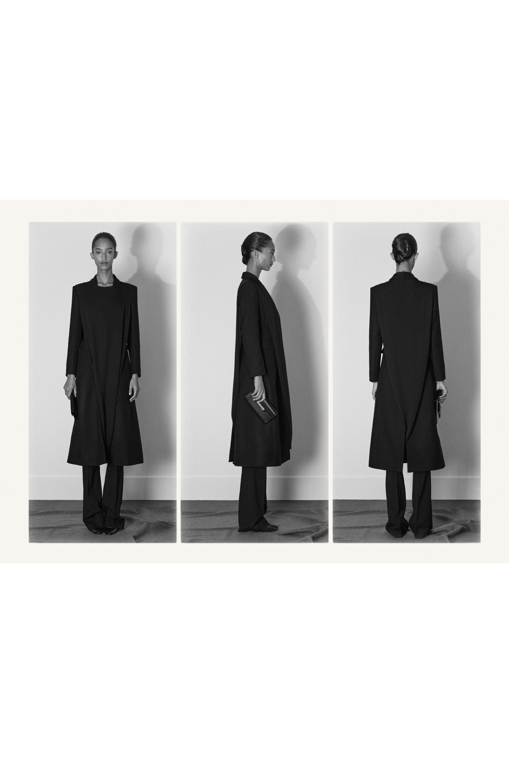 black wool tailored straight-leg pants