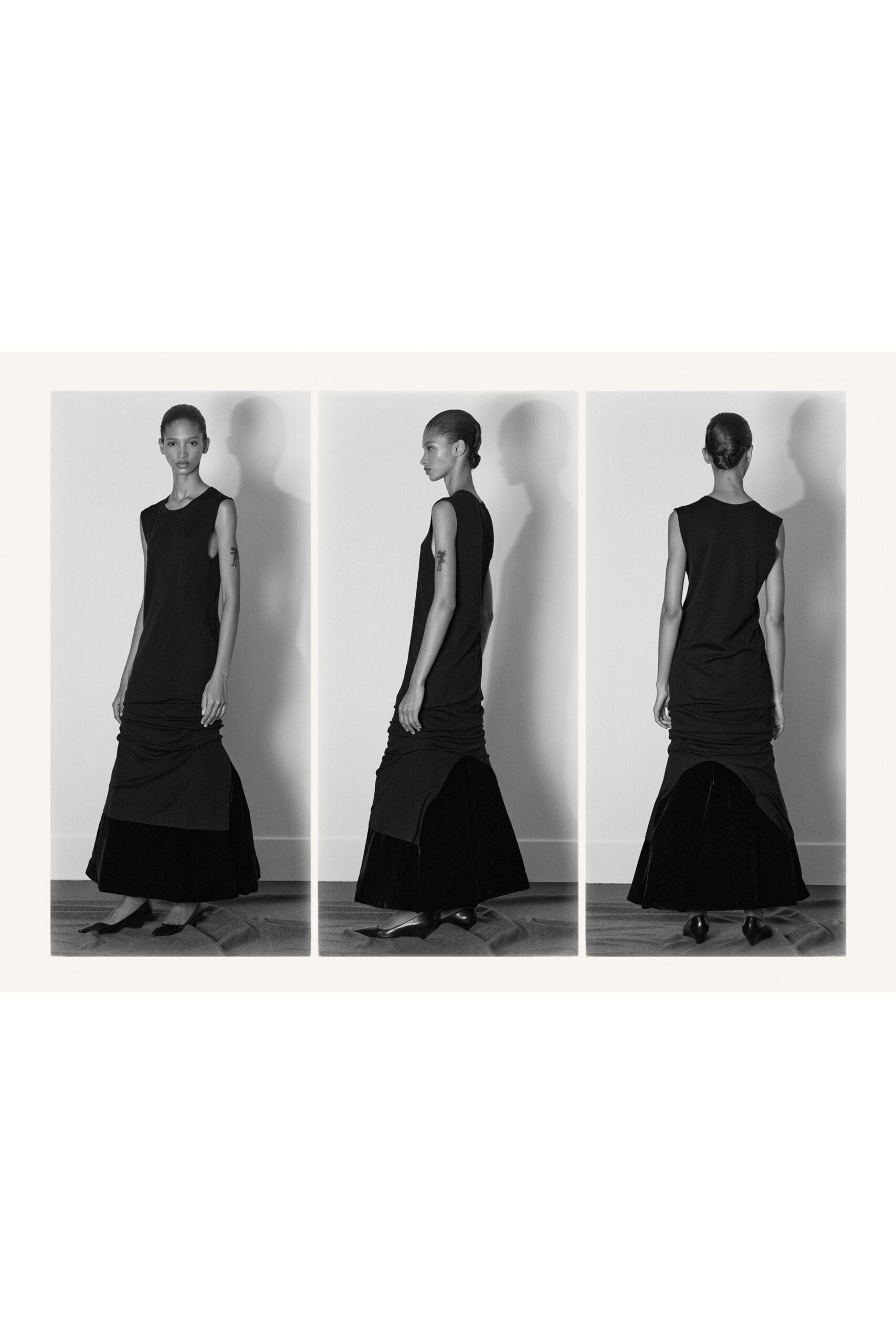 black sleeveless layered maxi dress