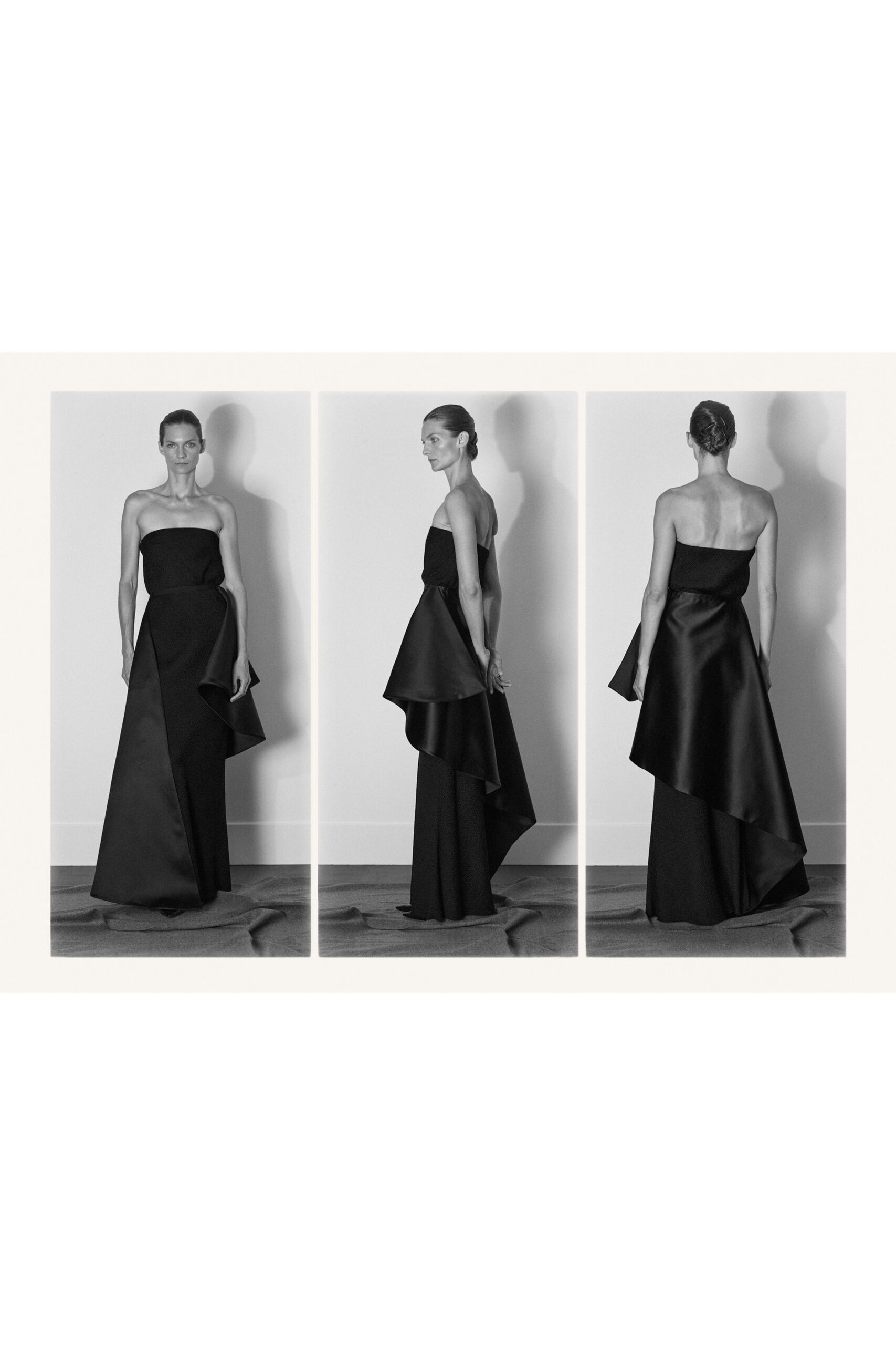 black silk strapless gown
