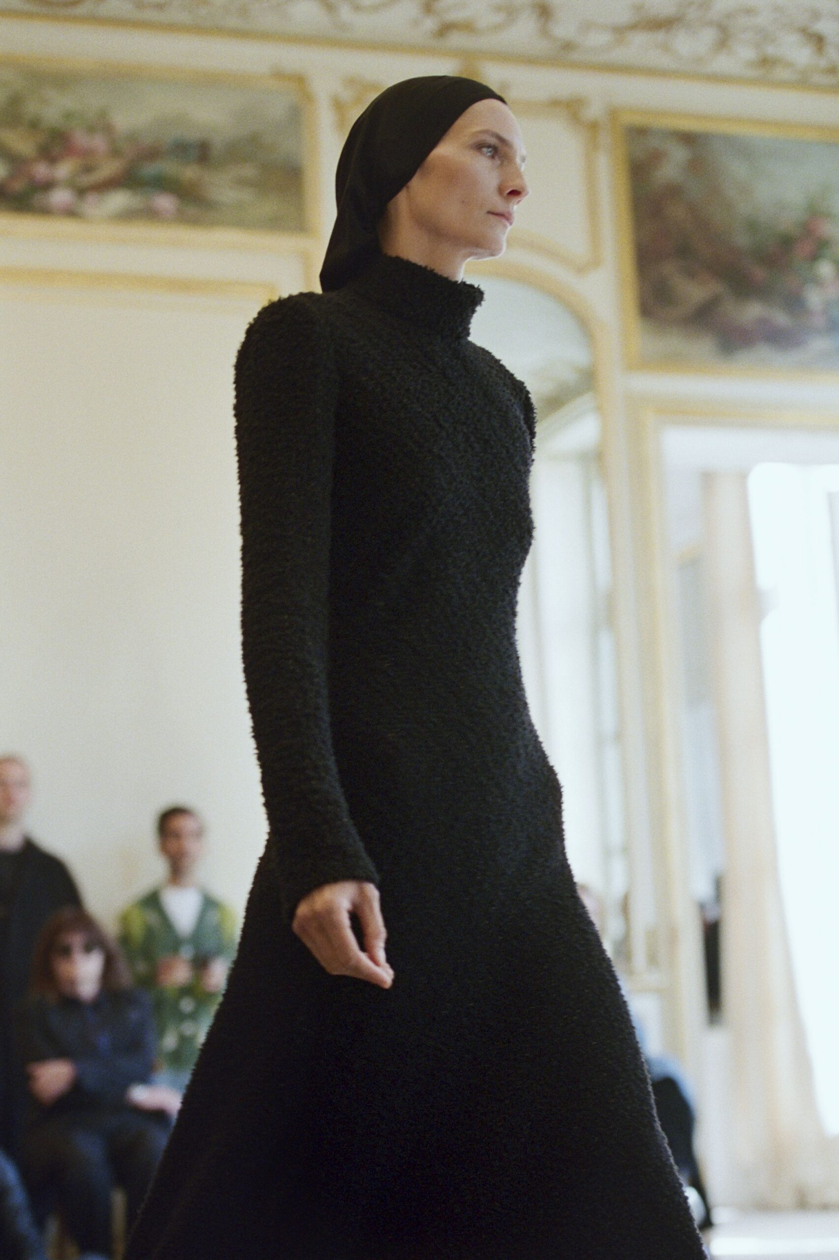 black wool long-sleeve dress