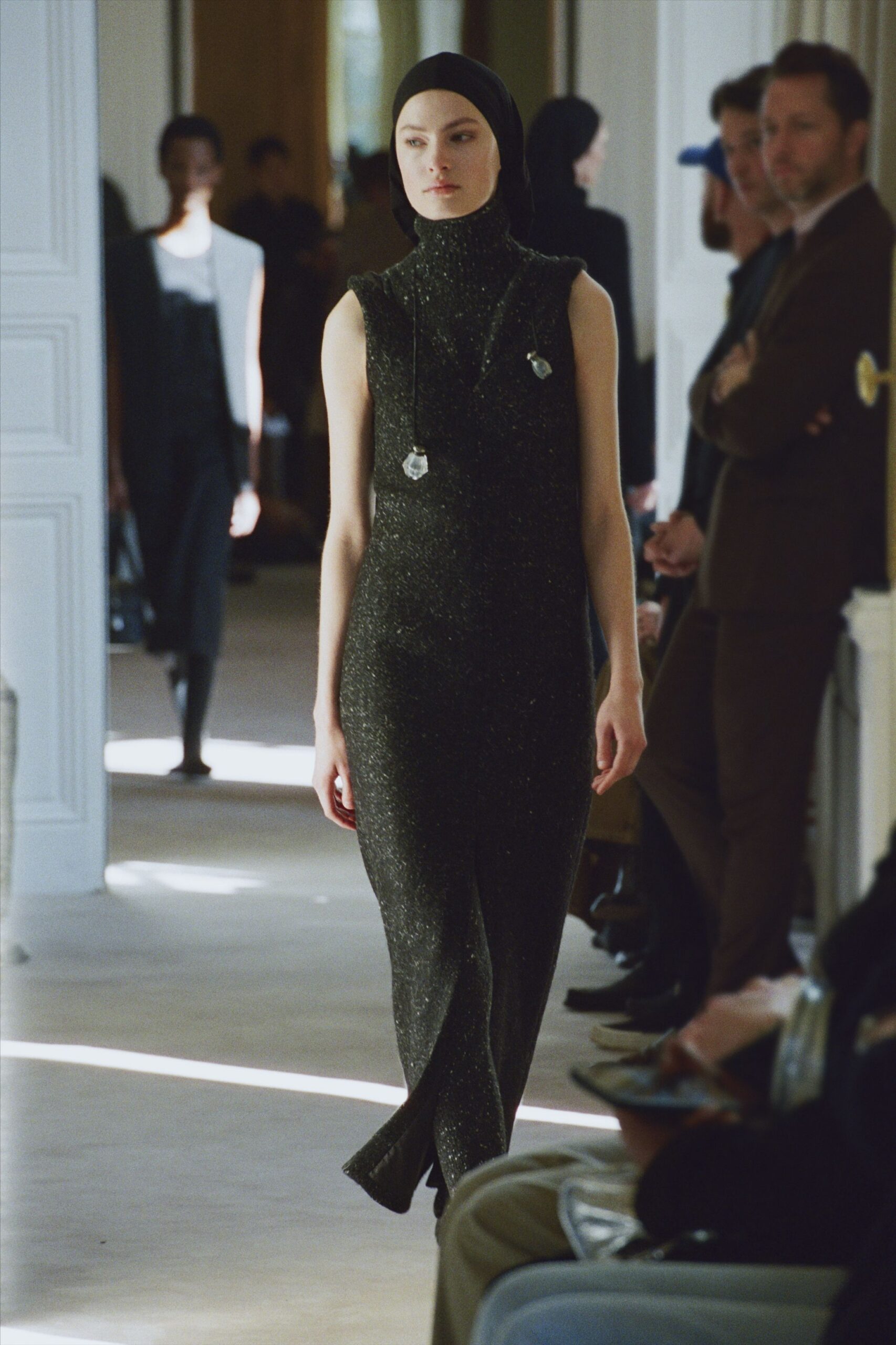 black silk sleeveless gown