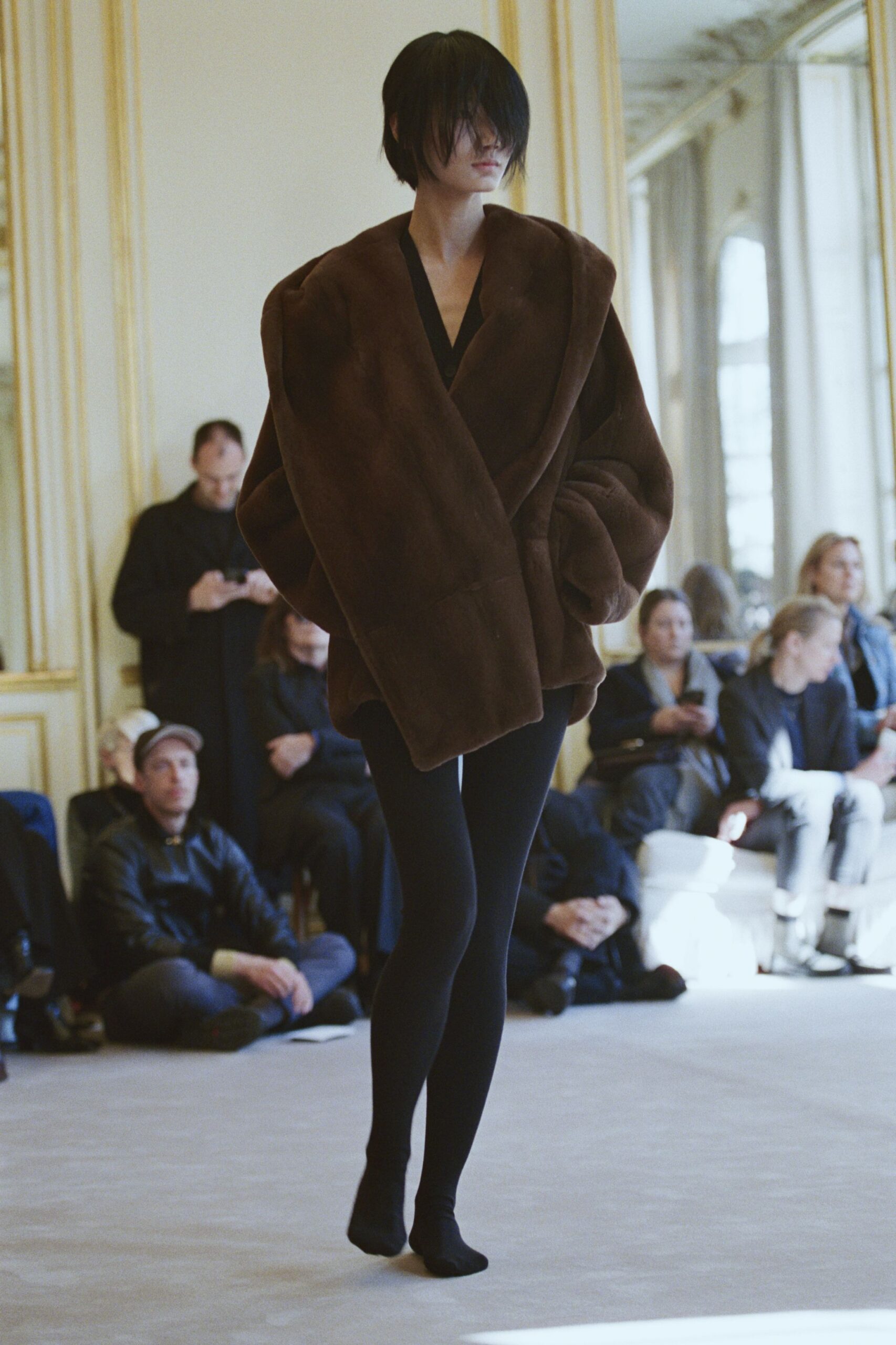 brown faux-fur oversized coat
