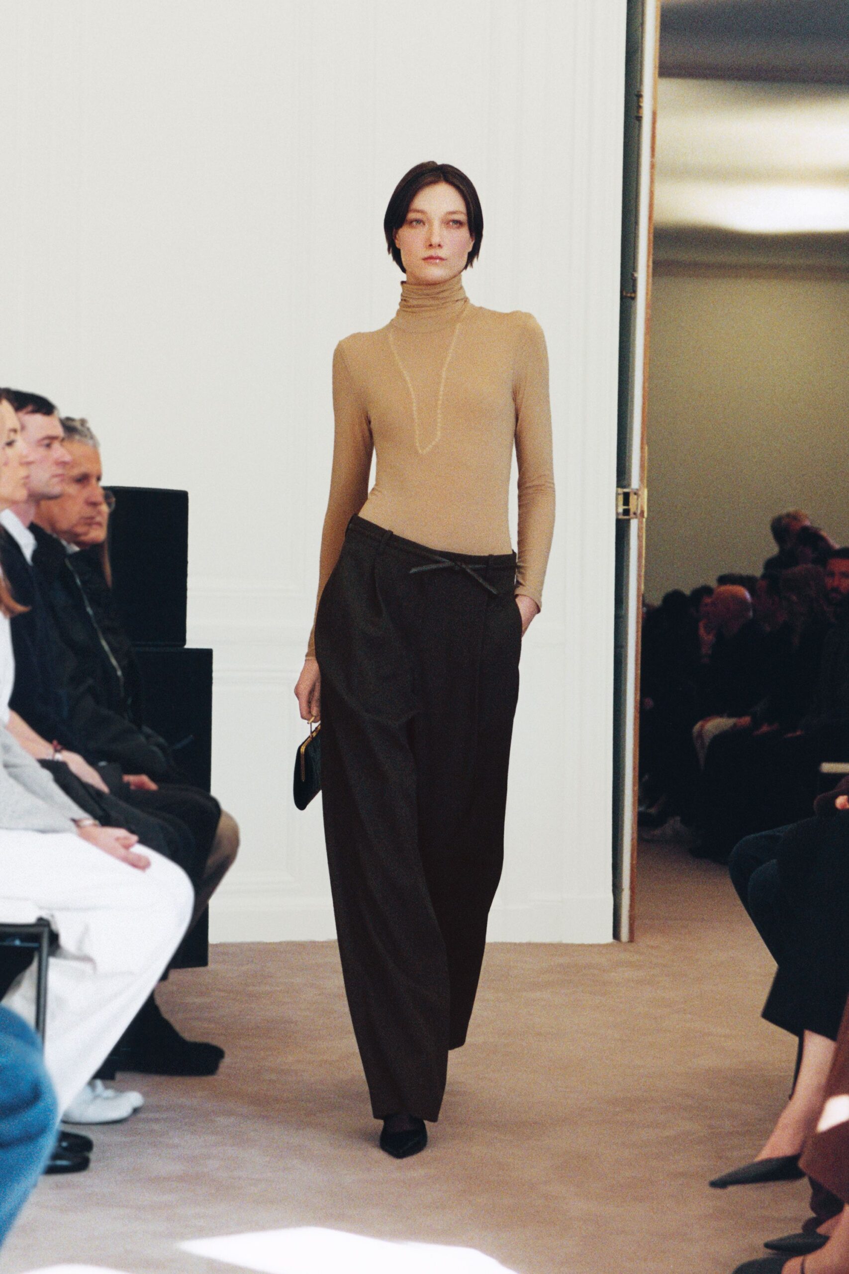 beige cotton long-sleeve turtleneck fitted top