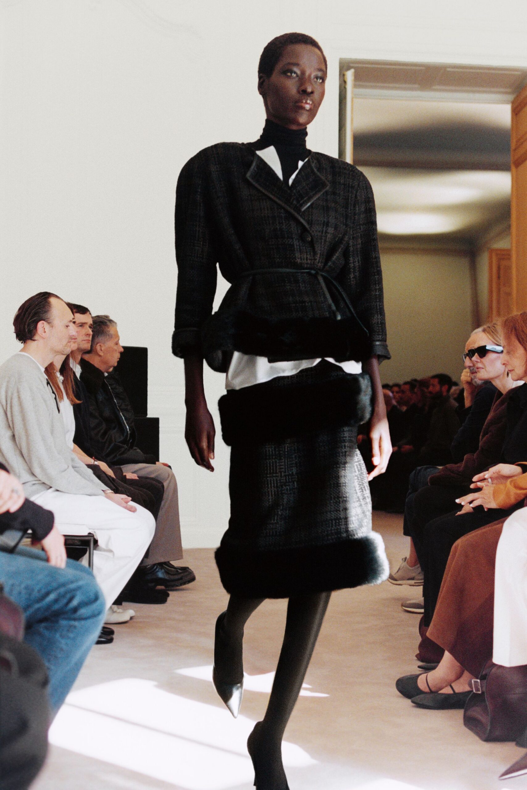 black wool long-sleeve collared structured buttoned layered blazer