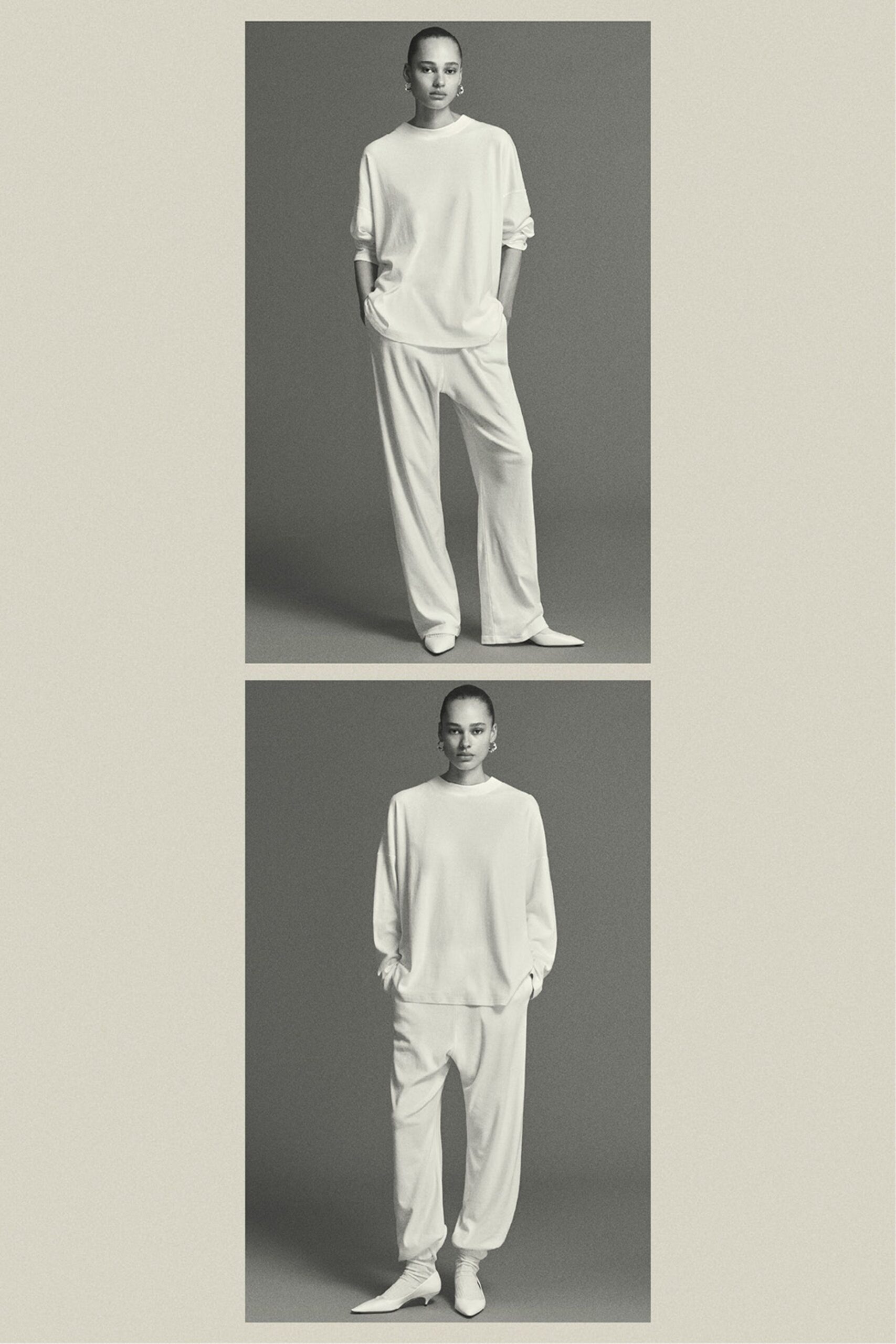 white cotton long-sleeve high-neck relaxed top