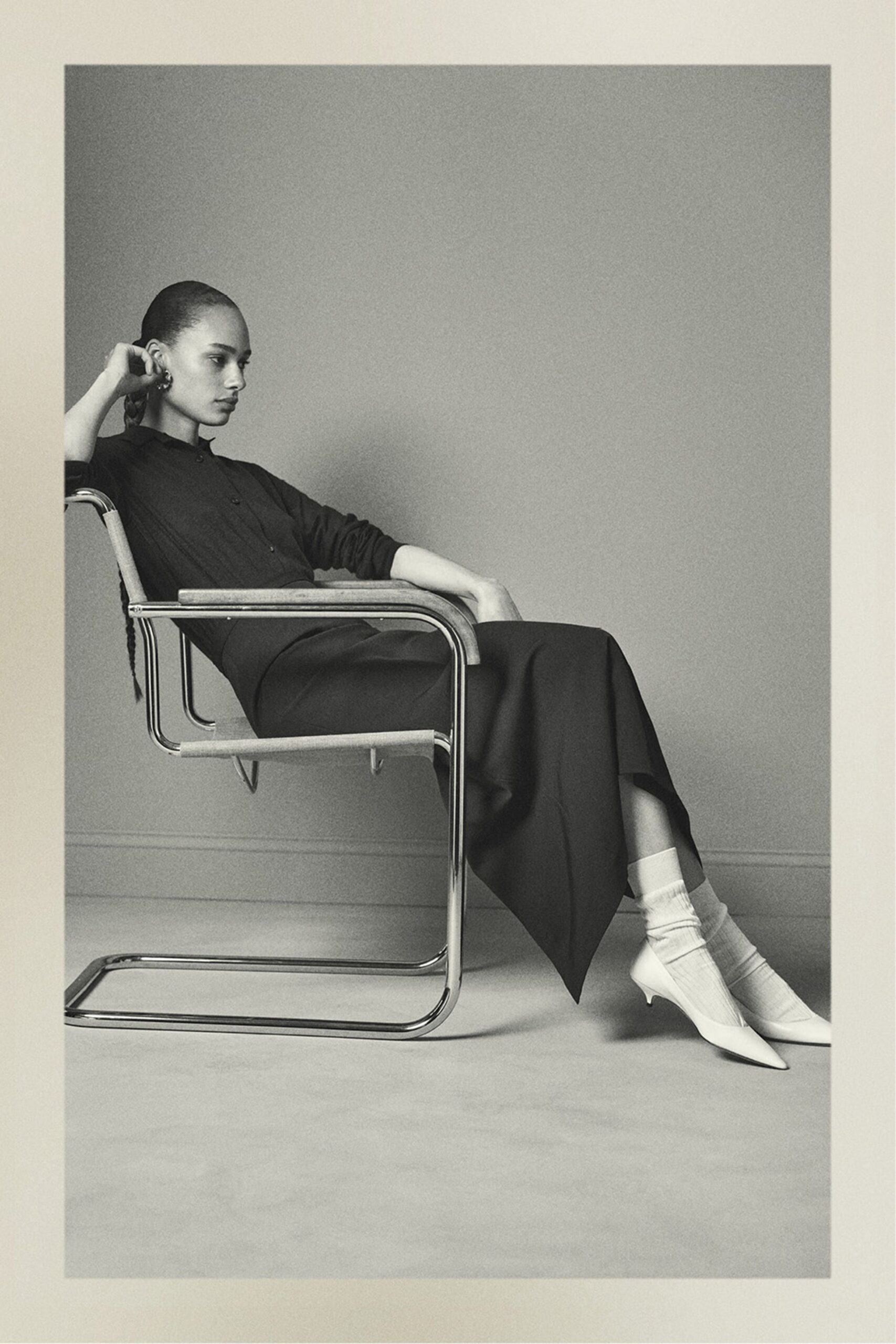 black cotton long-sleeve collared fitted straight-leg maxi dress
