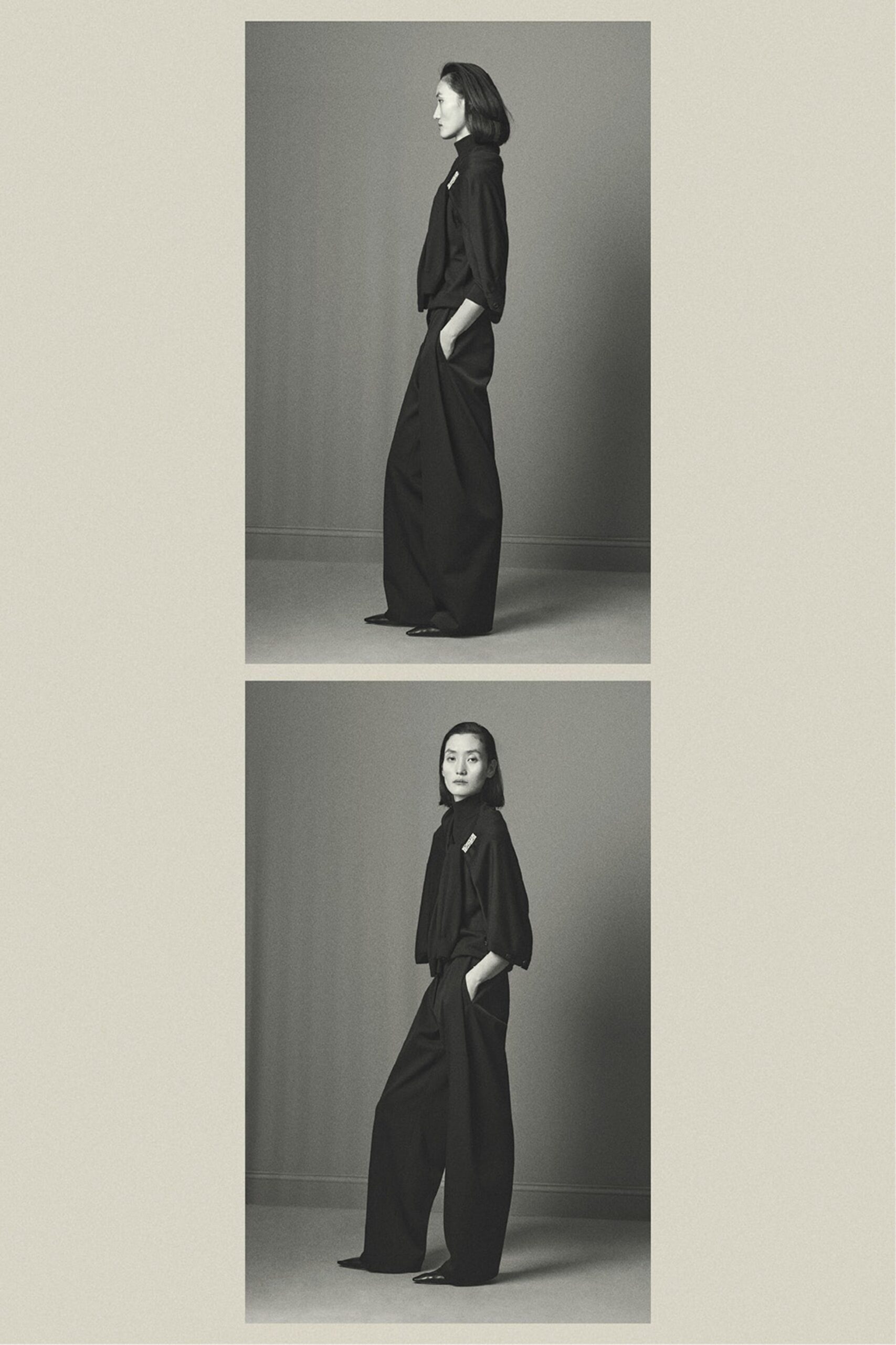 black cotton long-sleeve collared relaxed buttoned blouse