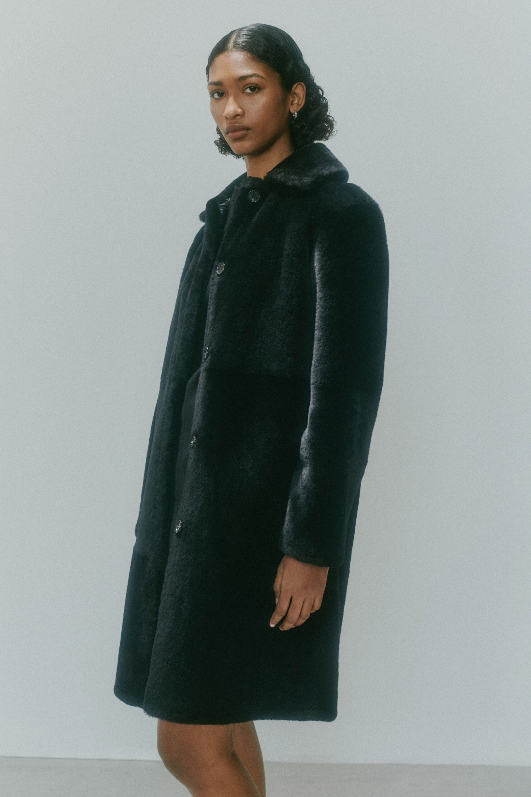 black faux-fur relaxed coat