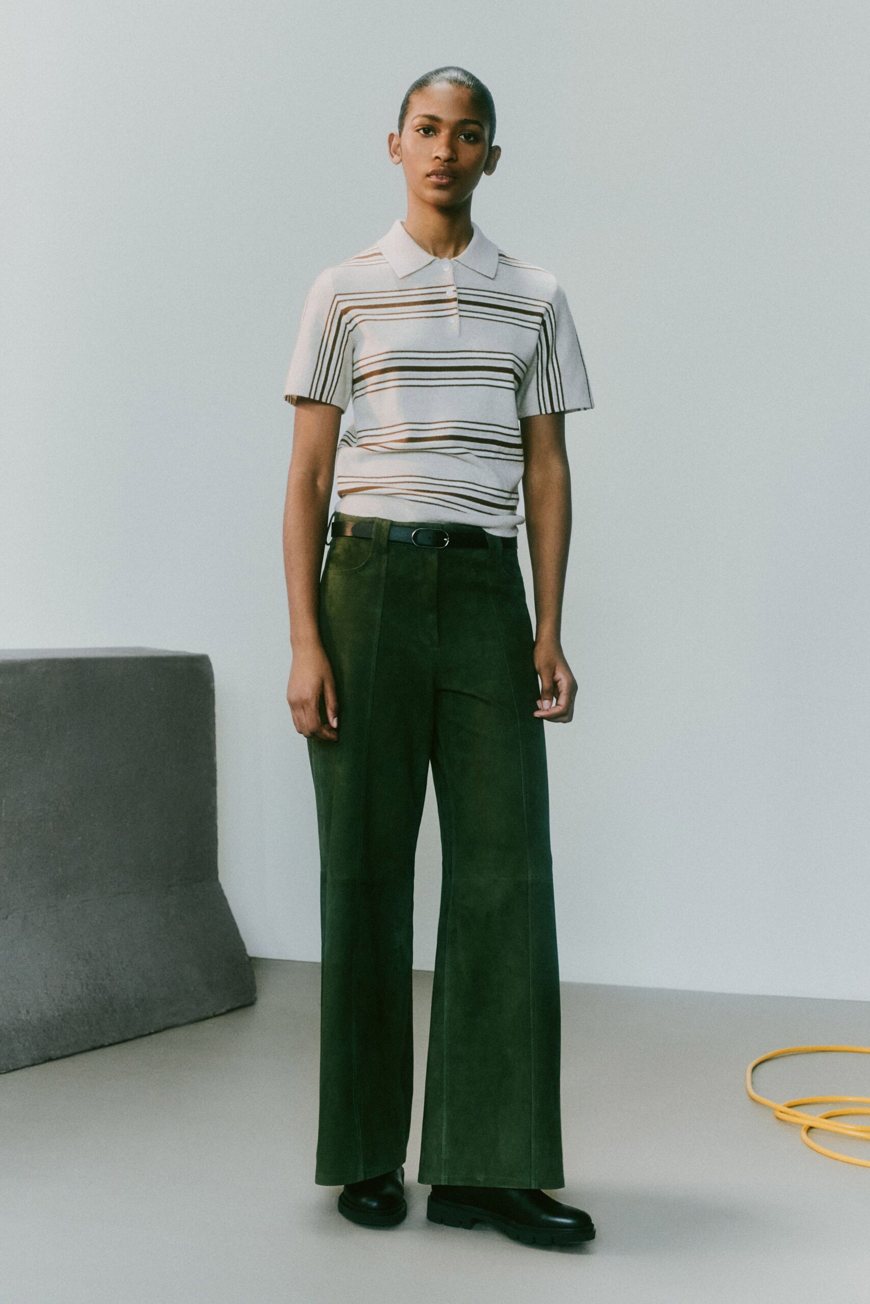 green suede relaxed wide-leg pants