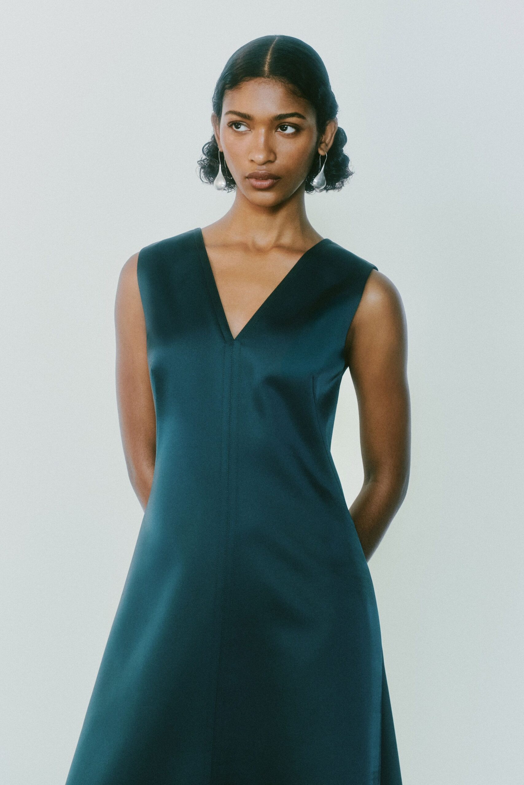 blue silk sleeveless dress