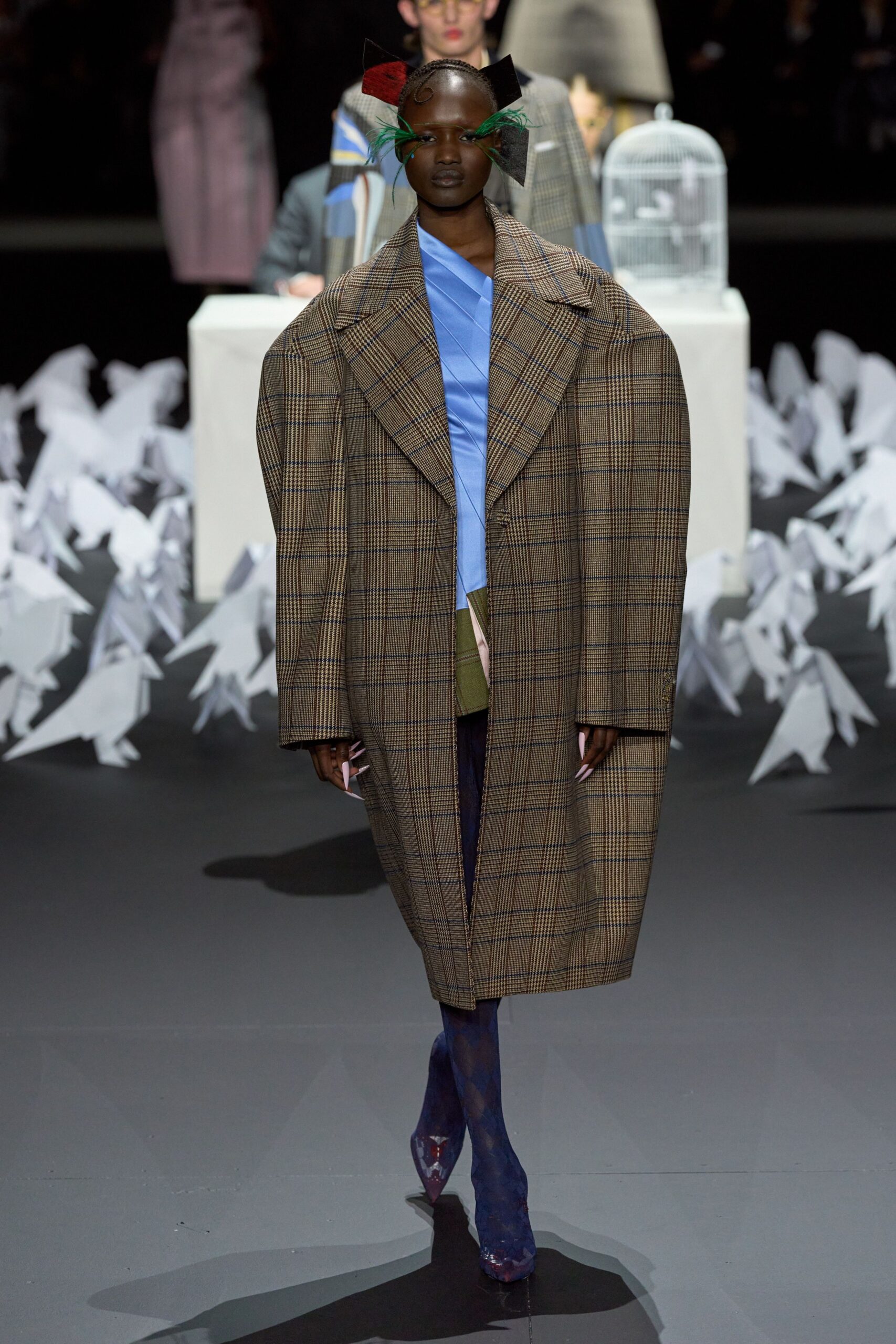 oversized brown checked coat