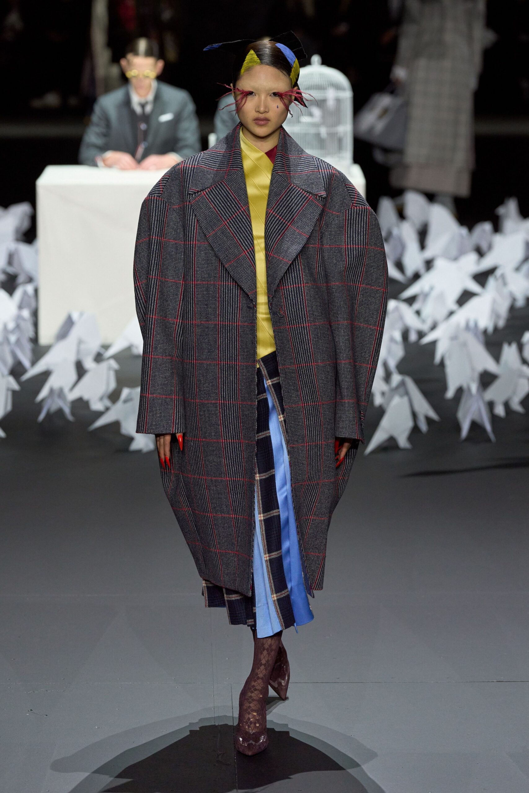 blue cotton relaxed checked layered skirt