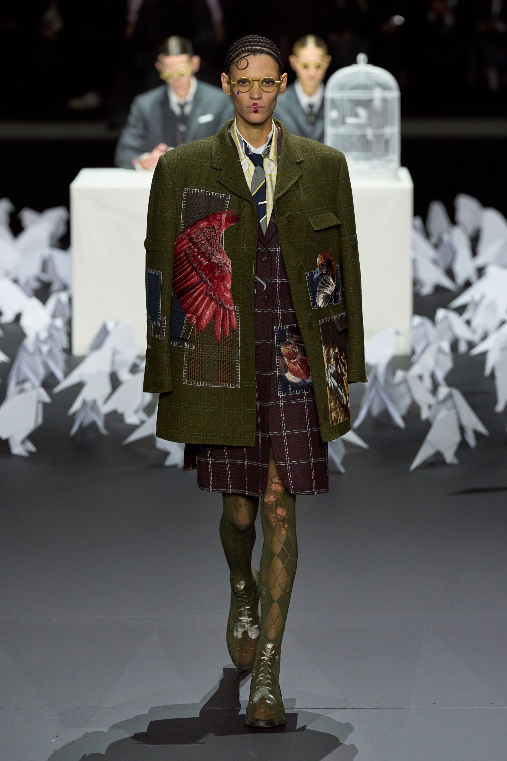oversized green jacket with plaid vest