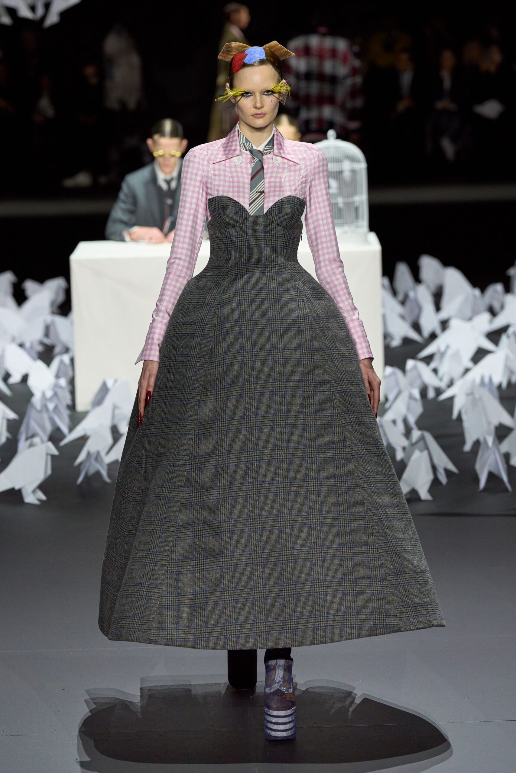 gray and pink fitted dress