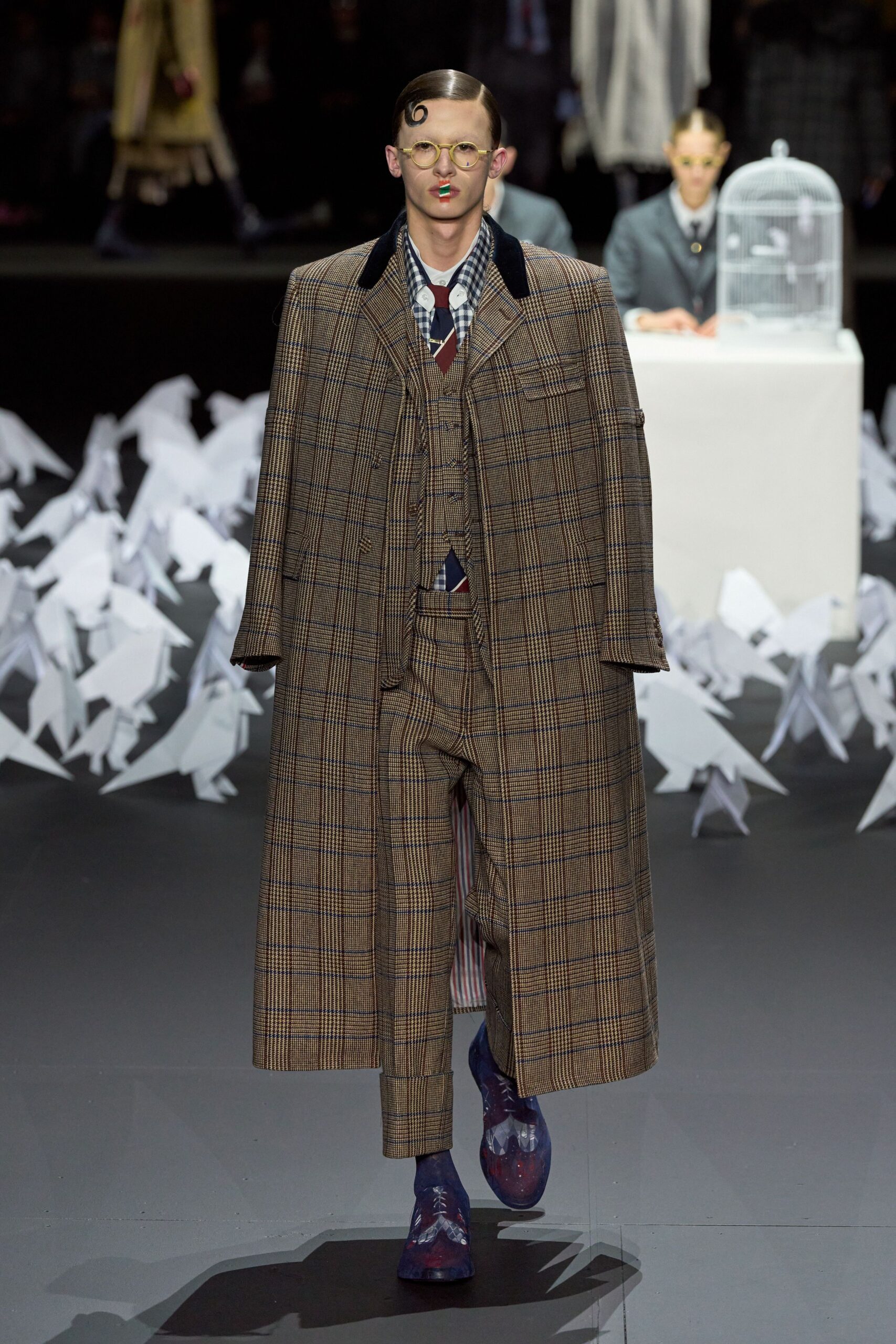 brown checked coat and suit