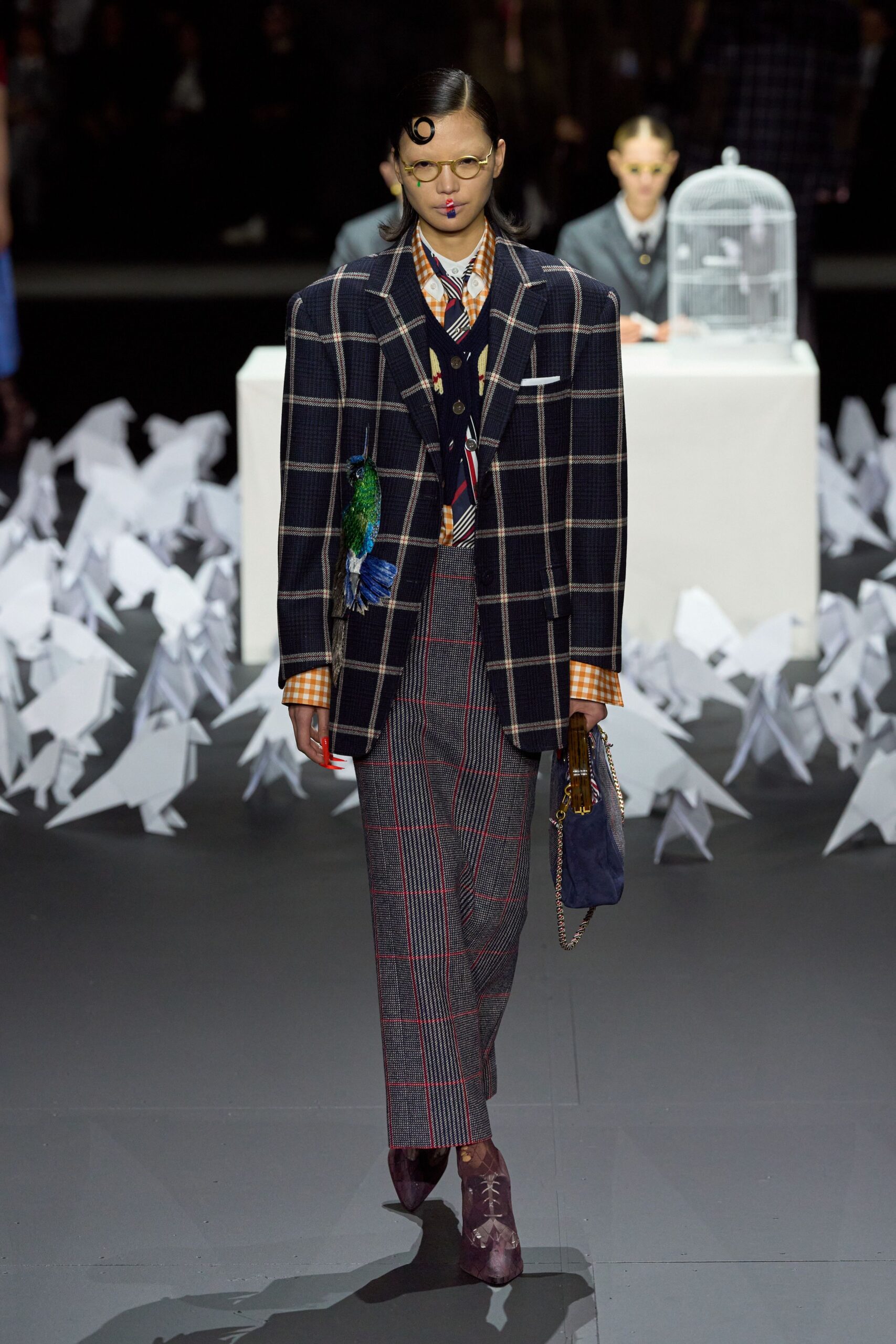 plaid blazer with tailored pants