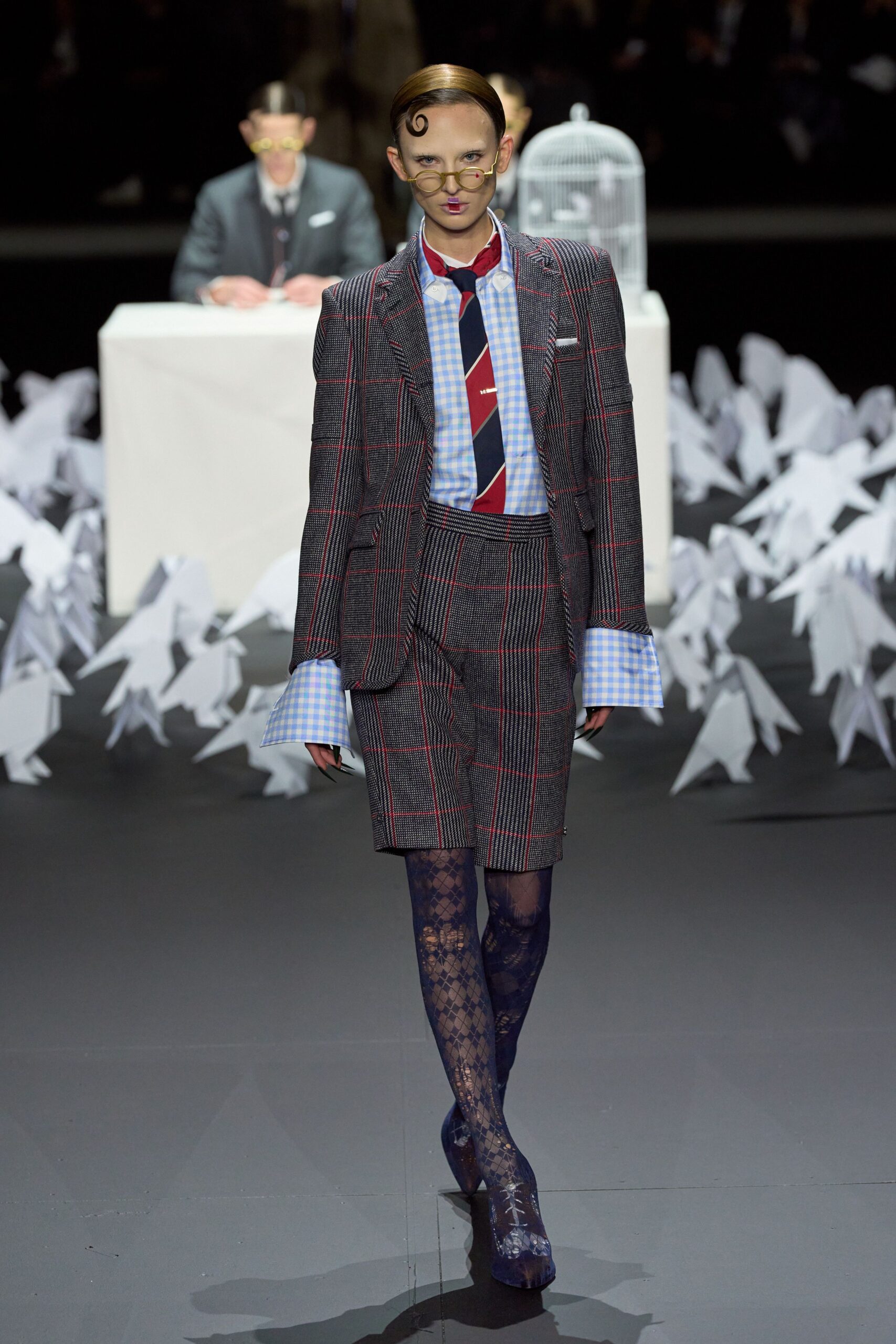 gray tailored blazer with shorts