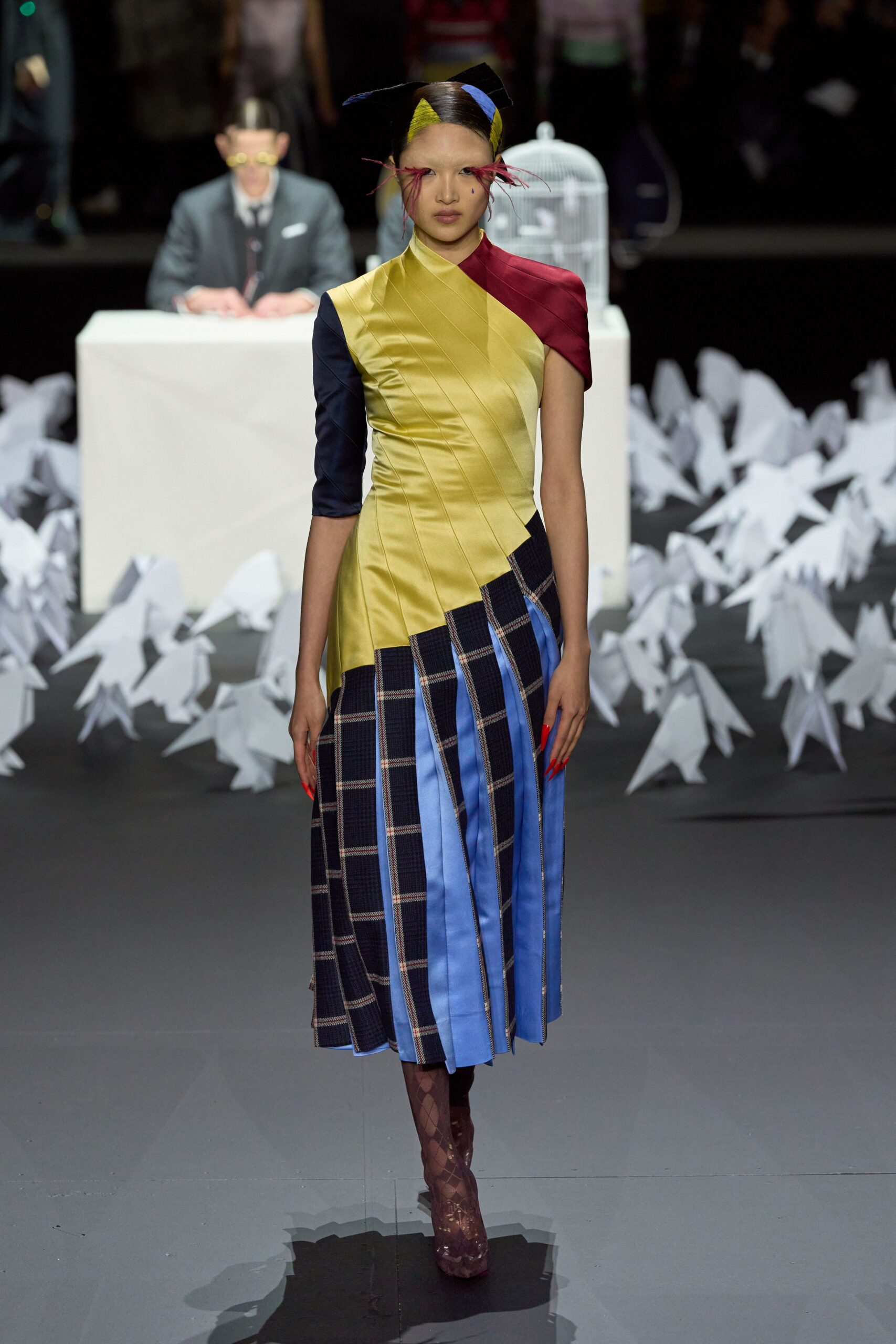 color-blocked midi dress with textured shoes