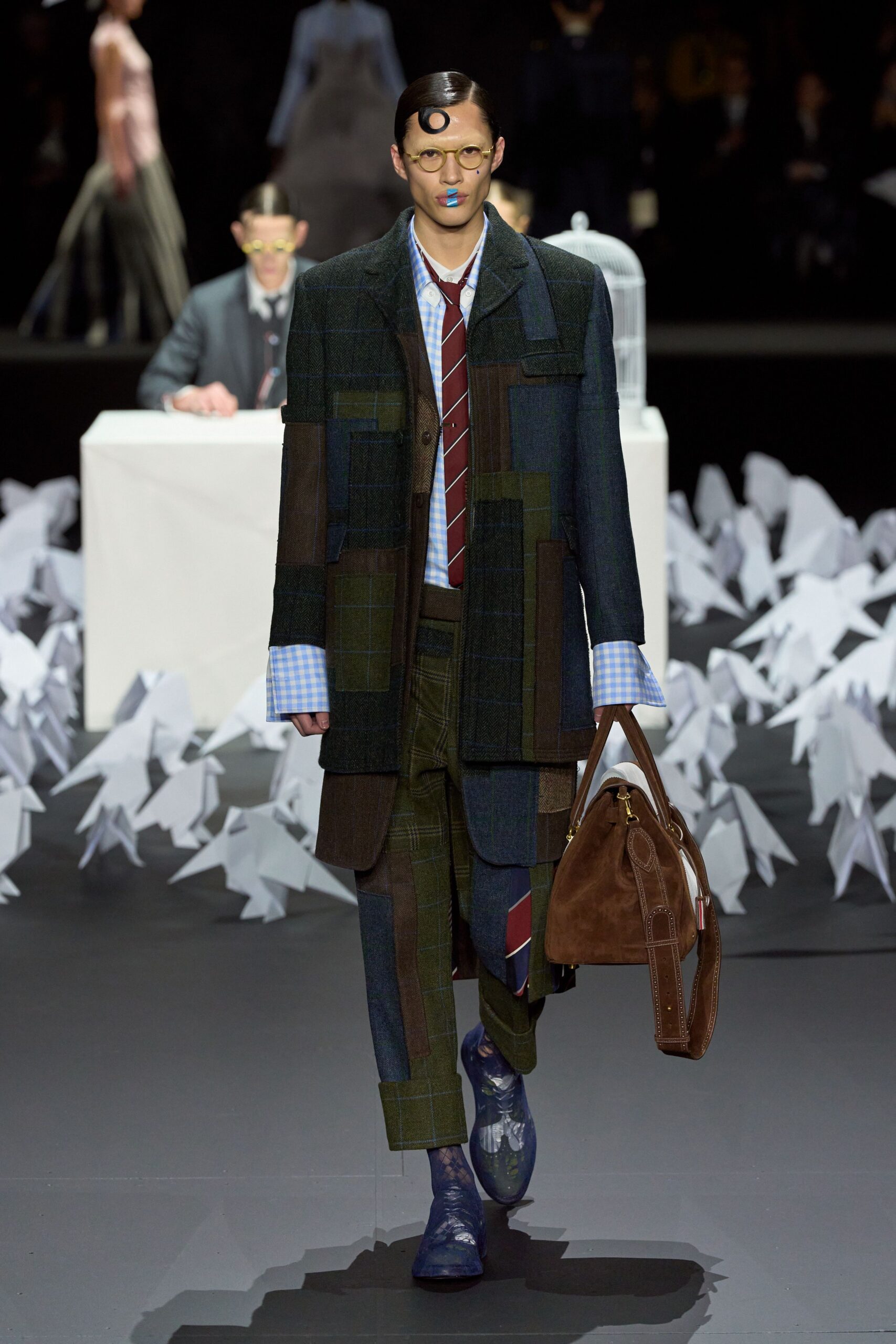 structured patchwork blazer with tailored pants