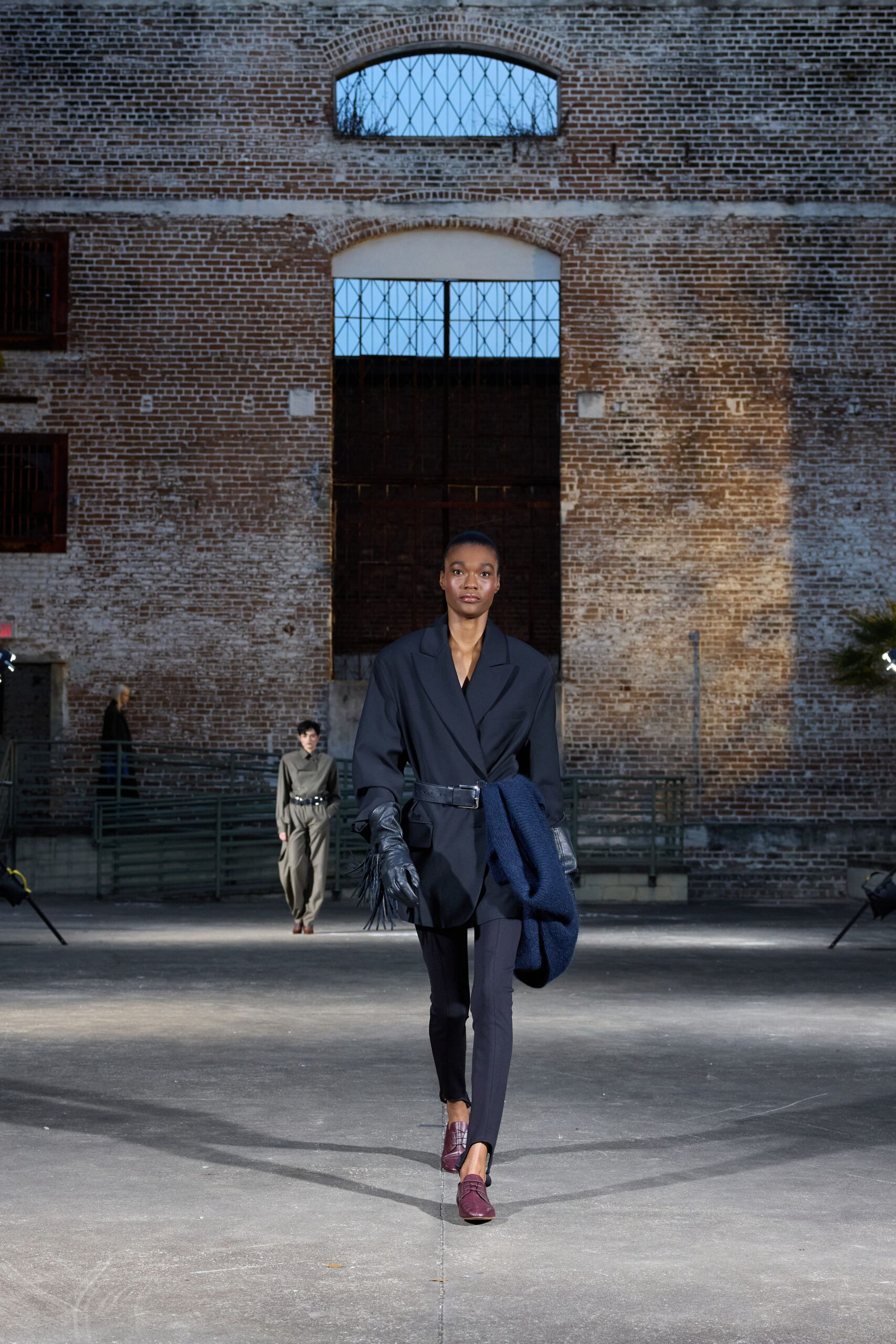 black wool slim straight-leg pants