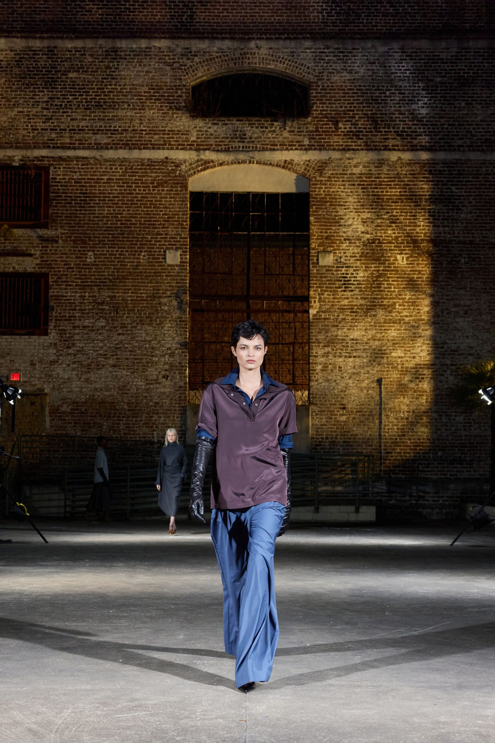 purple silk short-sleeve collared relaxed shirt