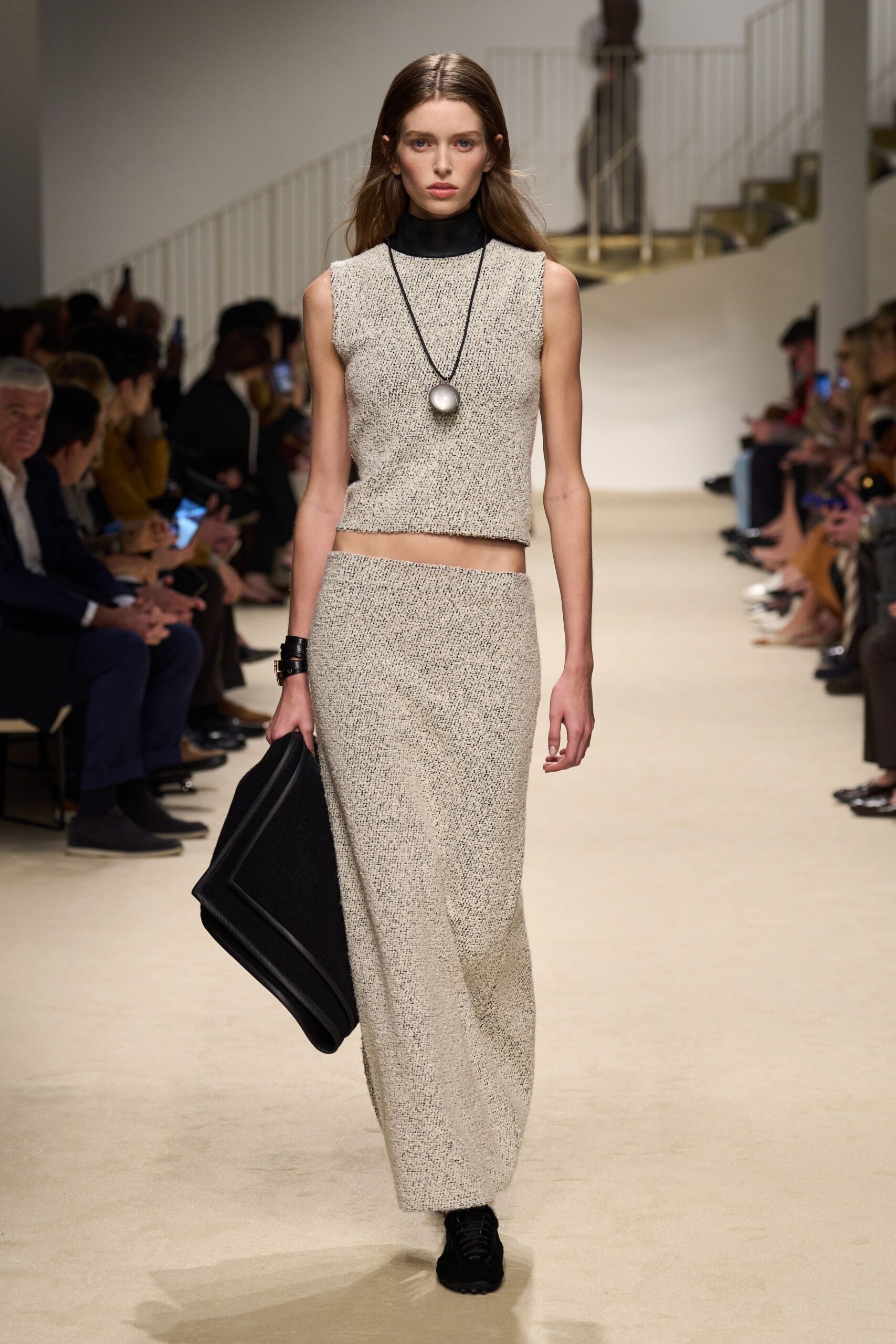beige knit fitted straight-leg maxi skirt
