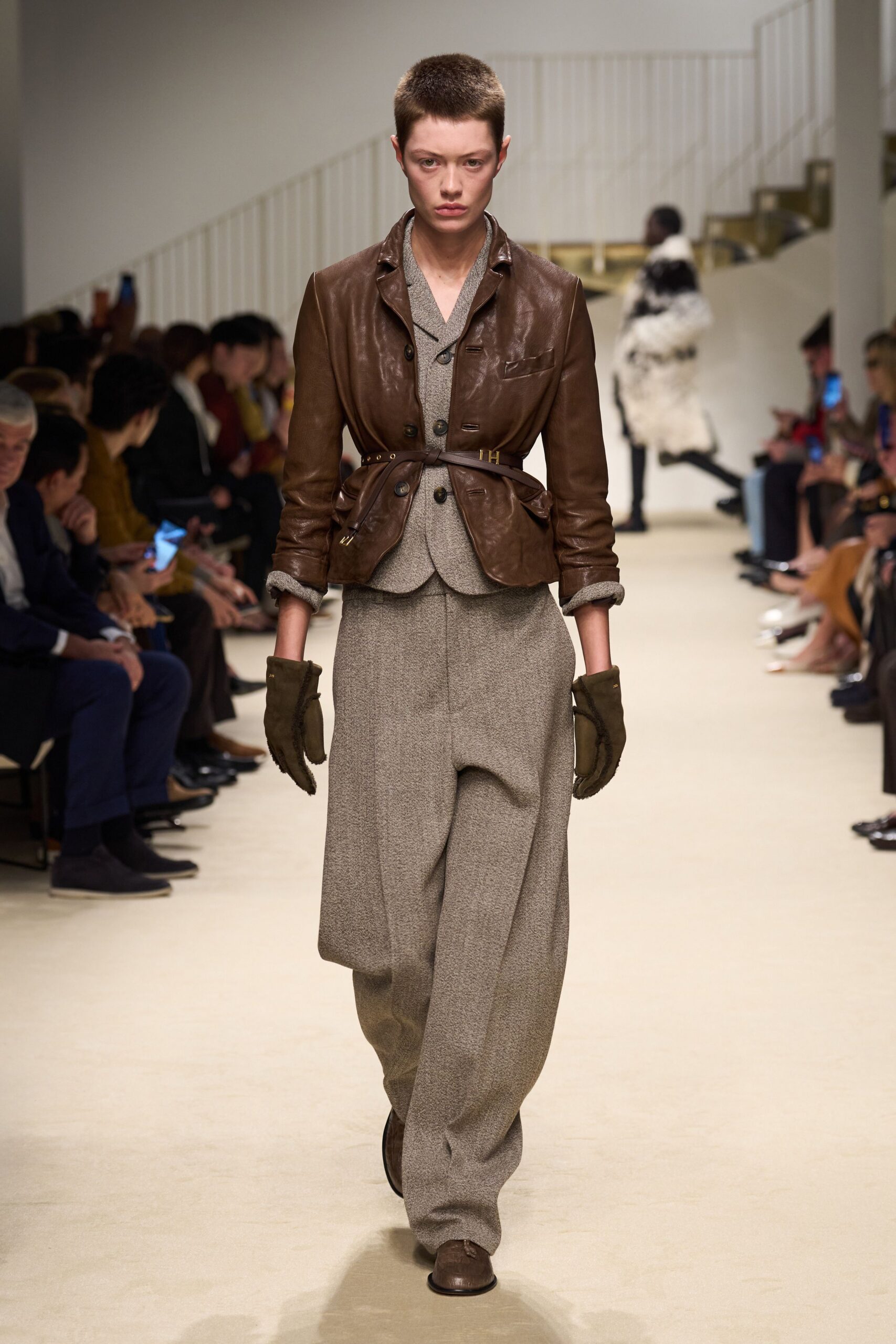 brown leather jacket gray blazer
