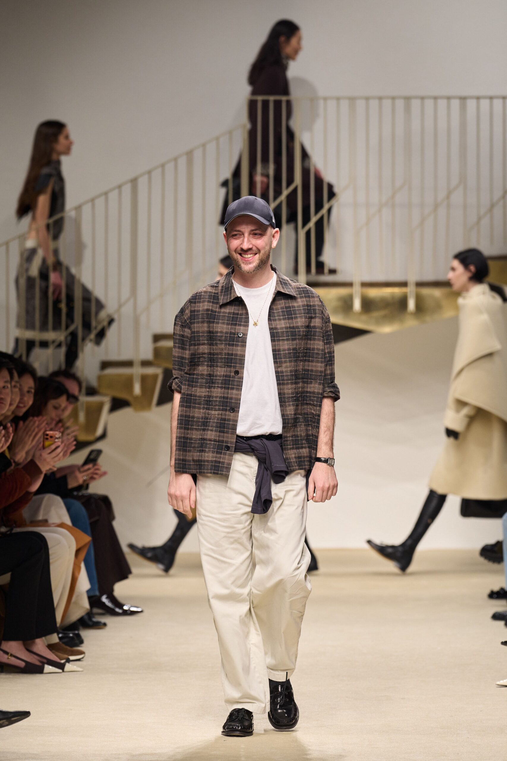 brown checked shirt with white t-shirt