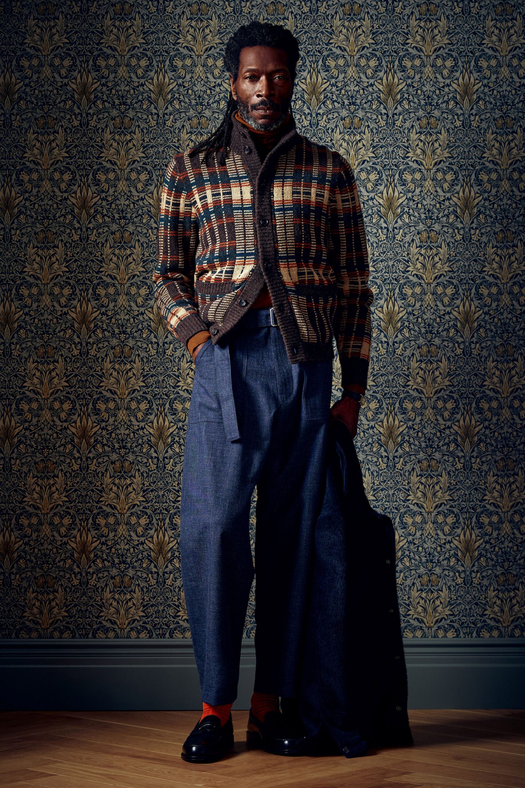 multi wool long-sleeve collared fitted checked sweater