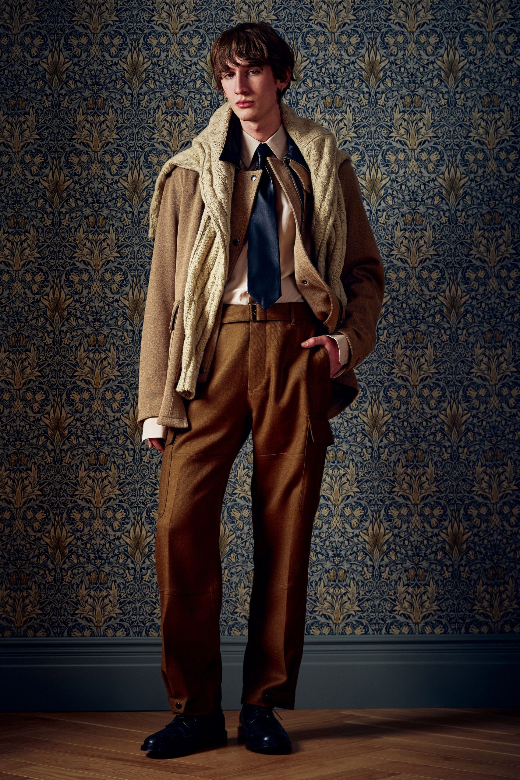 brown wool tailored pockets pants