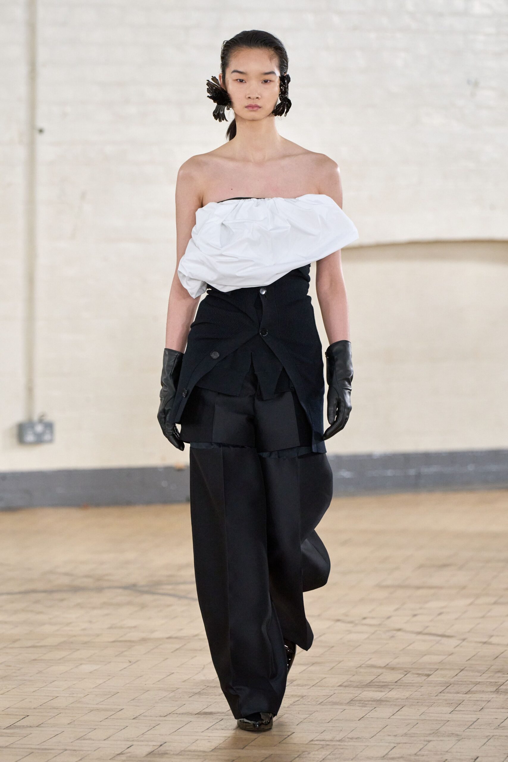 white cotton strapless relaxed draped top