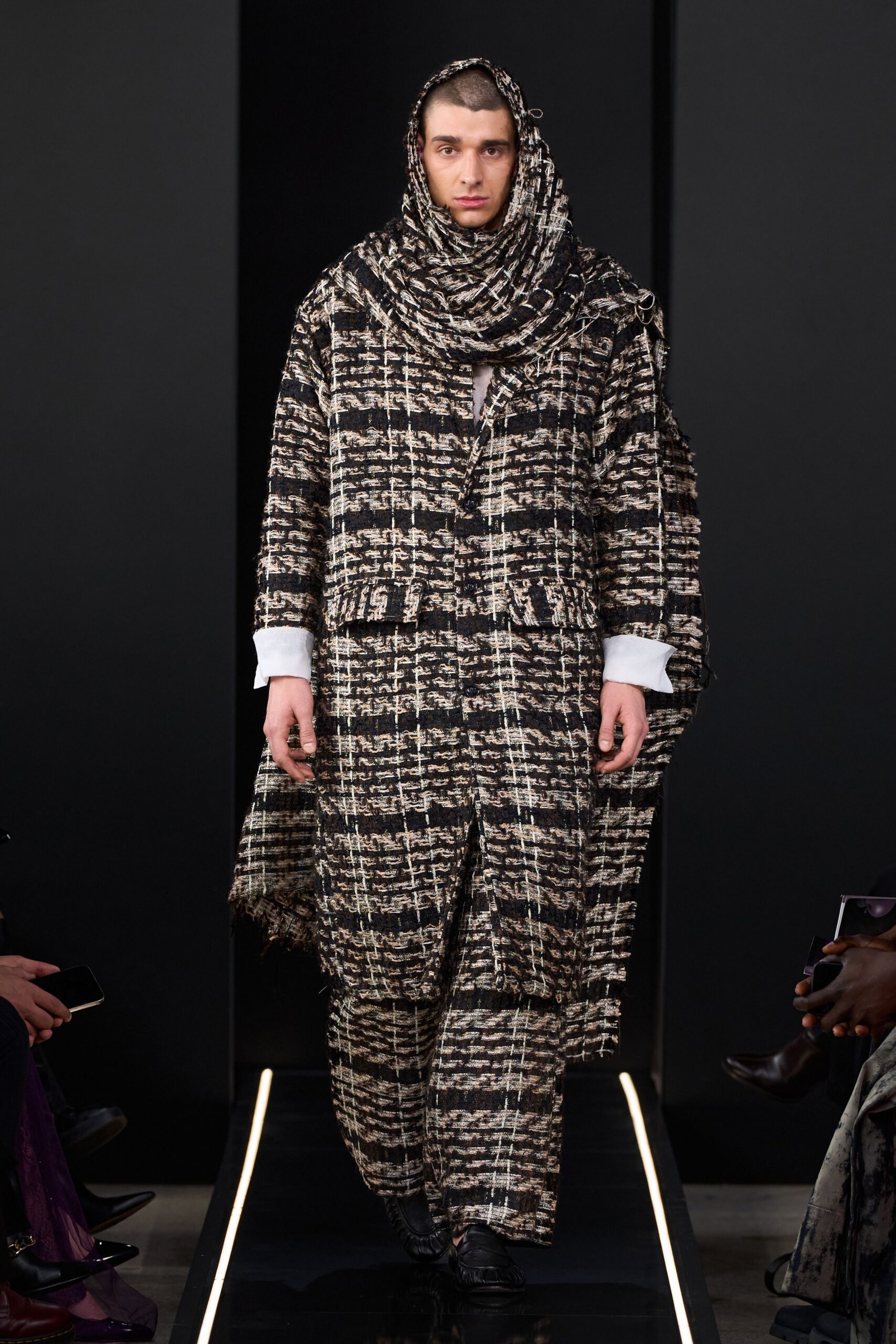 checked wool coat and pants